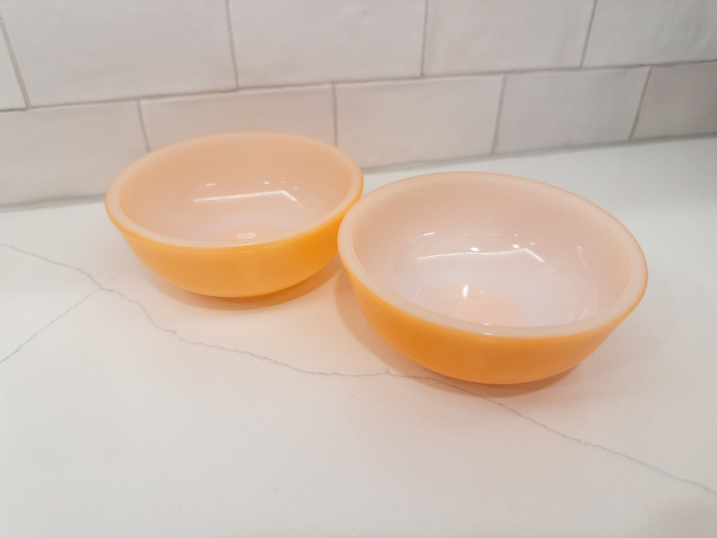 S/2 Vintage Fire-King Orange Milk Glass Bowl