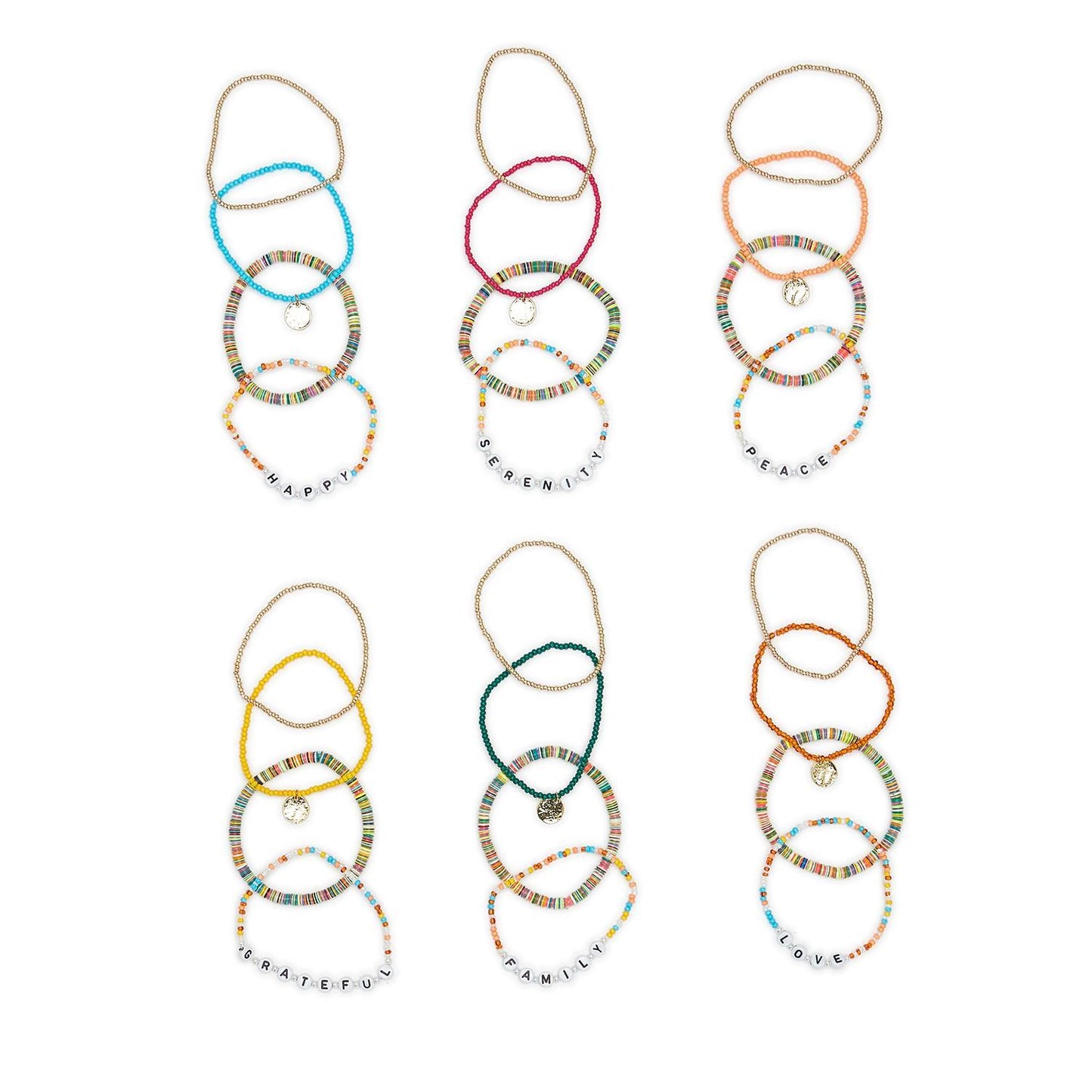 Wristful Words Carded Stretch Bracelets with Alphabet Message Bead