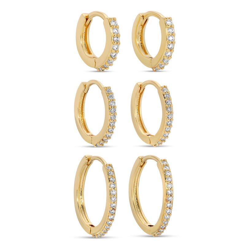 Gold Delicate Pavé Huggies, Combo 3