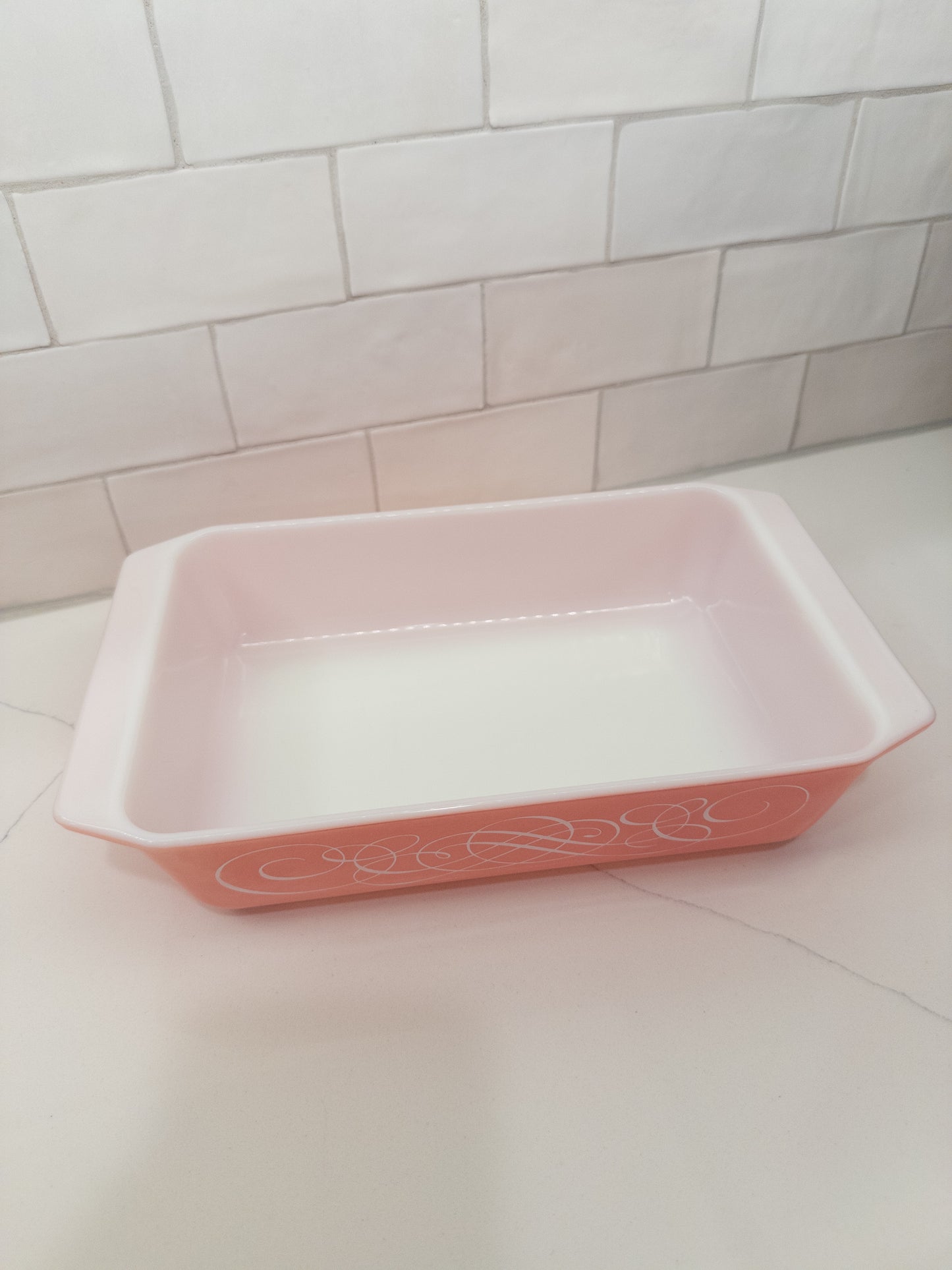 Vintage Pyrex Pink Scroll Rectangular Casserole Dish