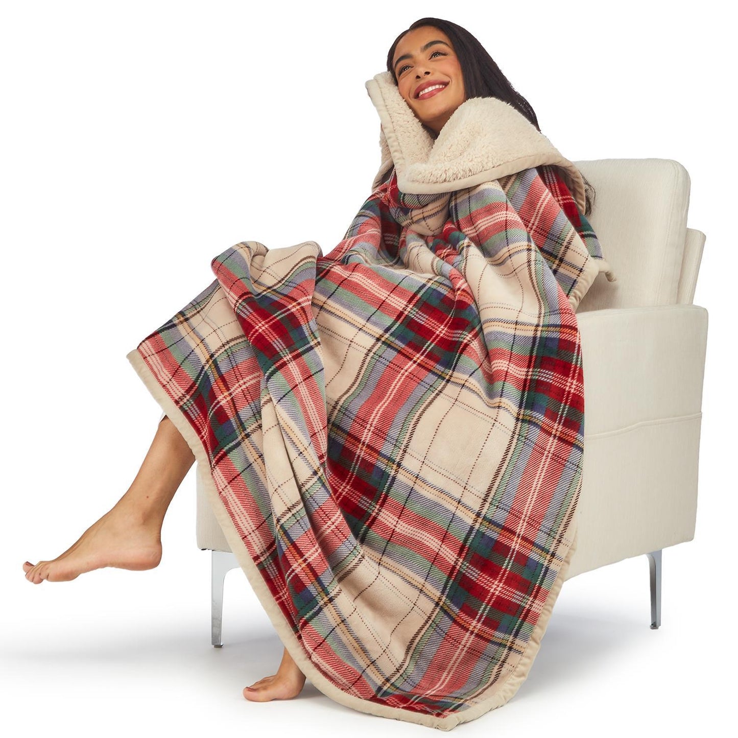 Tartan and Sherpa Double Sided Throw