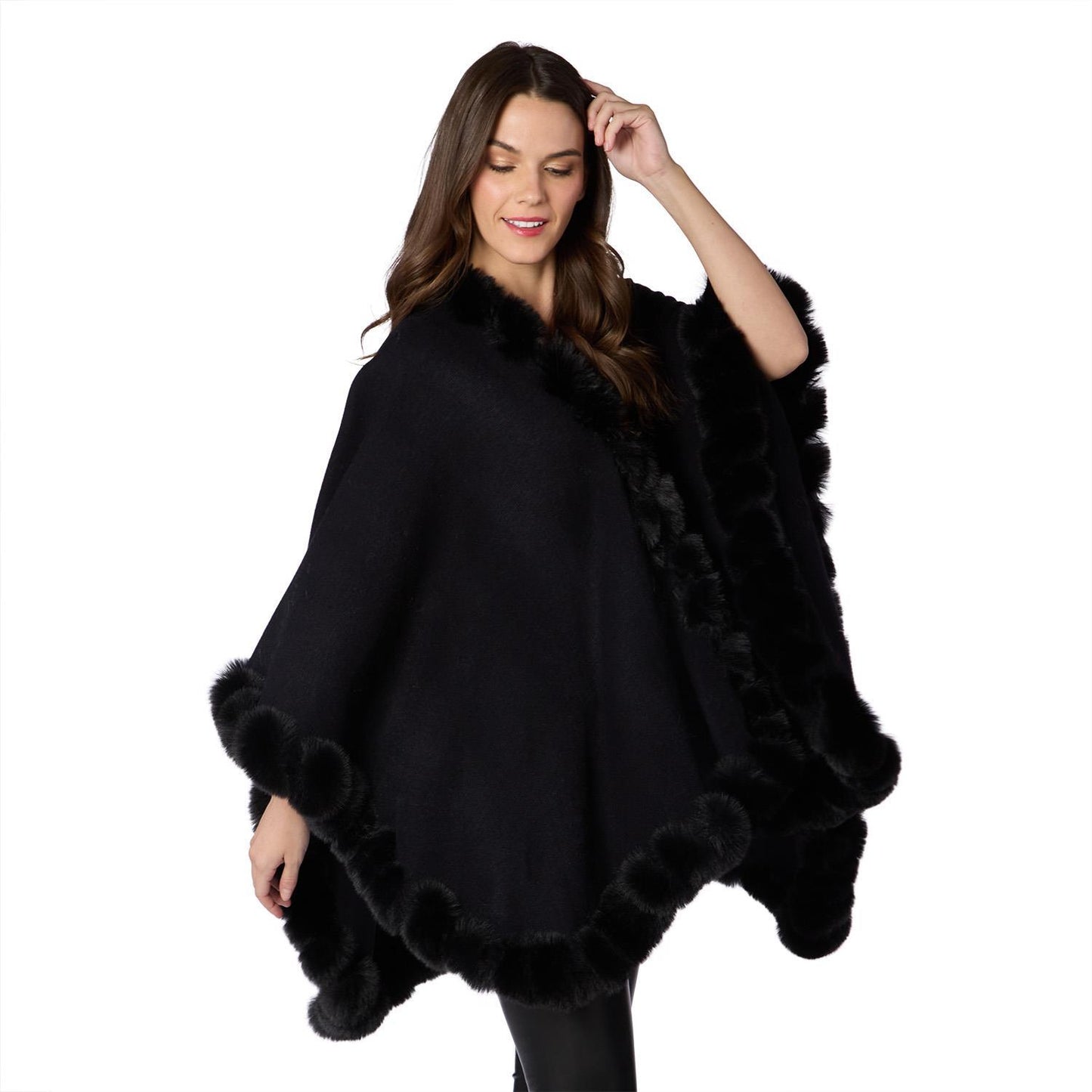 Black Faux Fur Trim Wrap