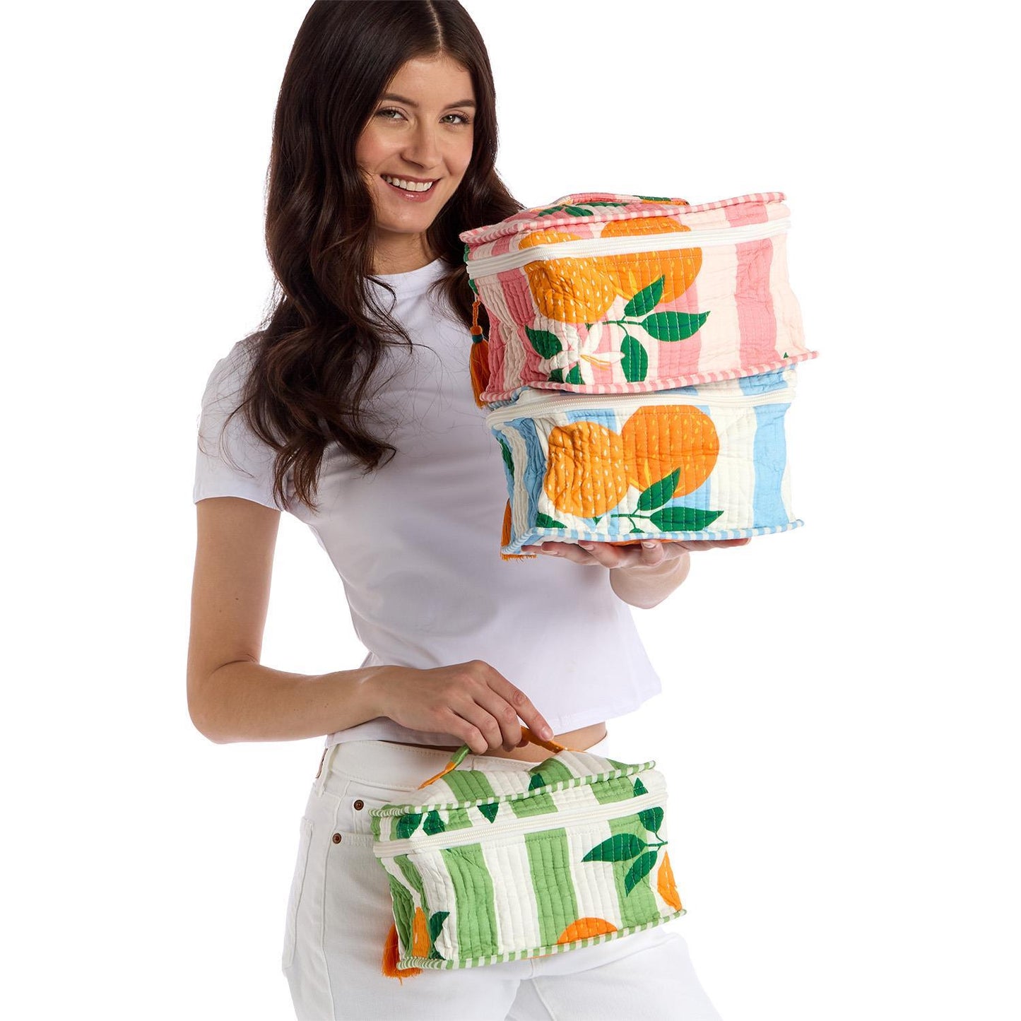 Orange Grove Cotton Block Printed Toiletry Train Case