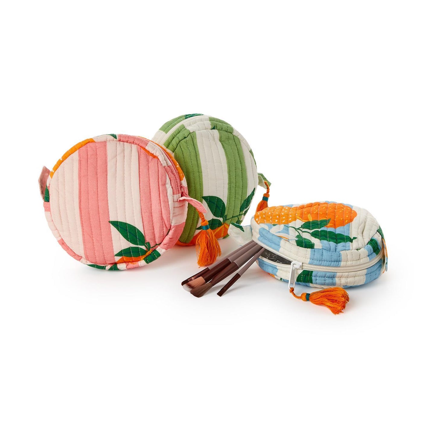 Orange Grove Cotton Block Printed Round Zip Top Multi Purpose Pouch