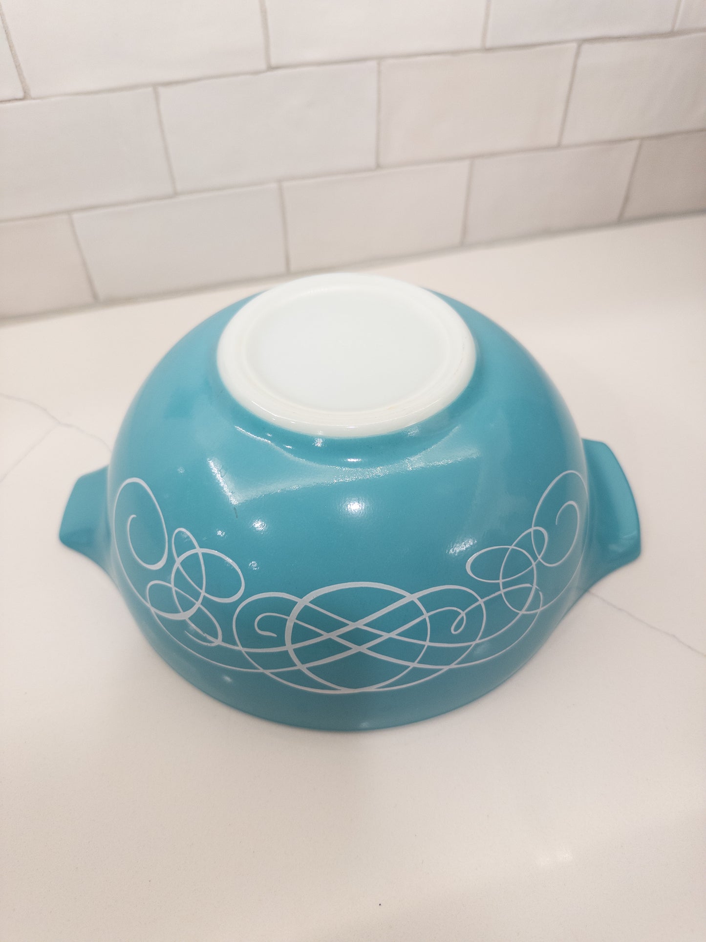 Vintage Pyrex 443 Turquoise Scroll Cinderella Mixing Bowl