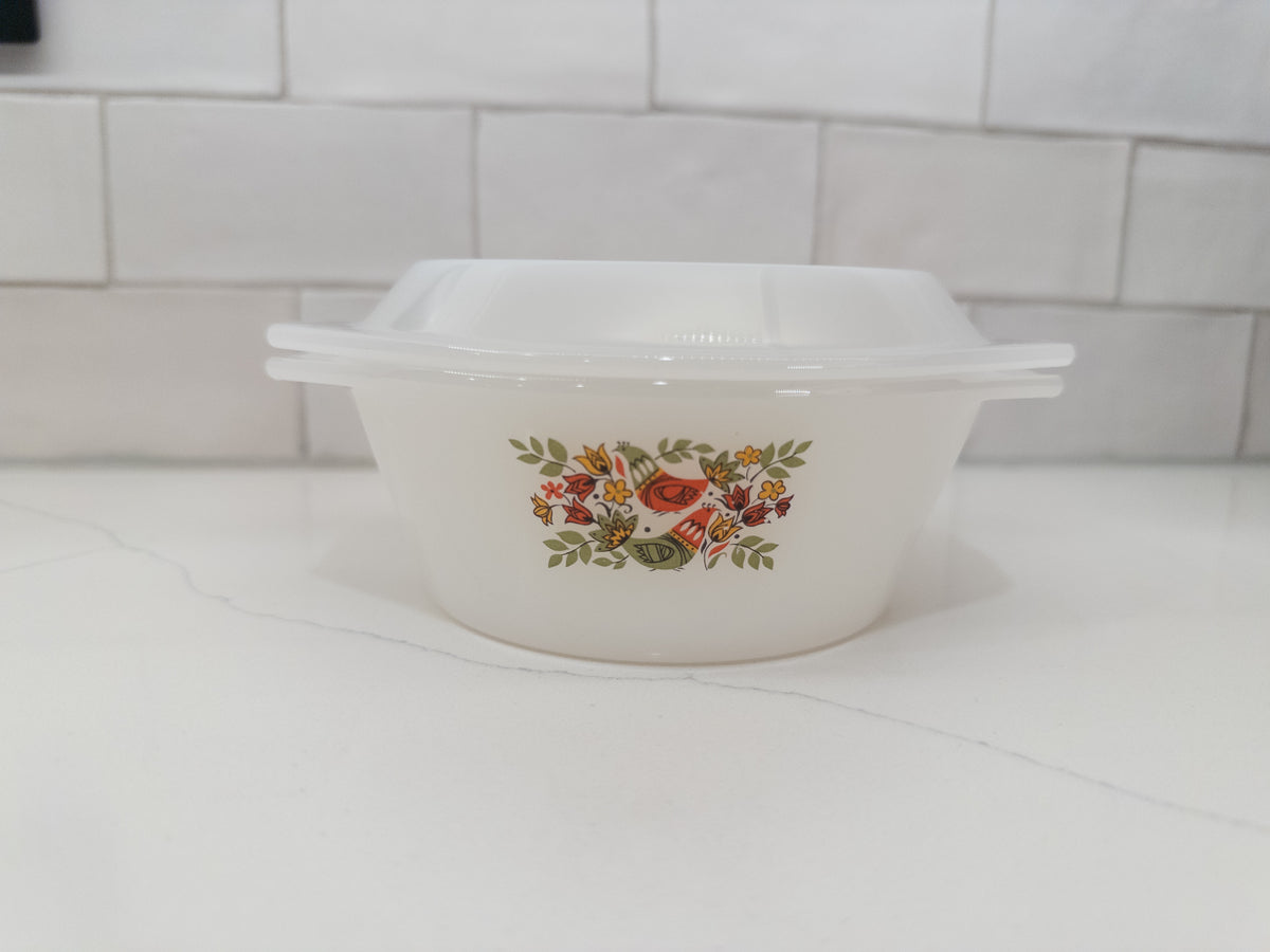 Vintage Arcopal France Milk Glass Covered Dish w/ Chicken Design