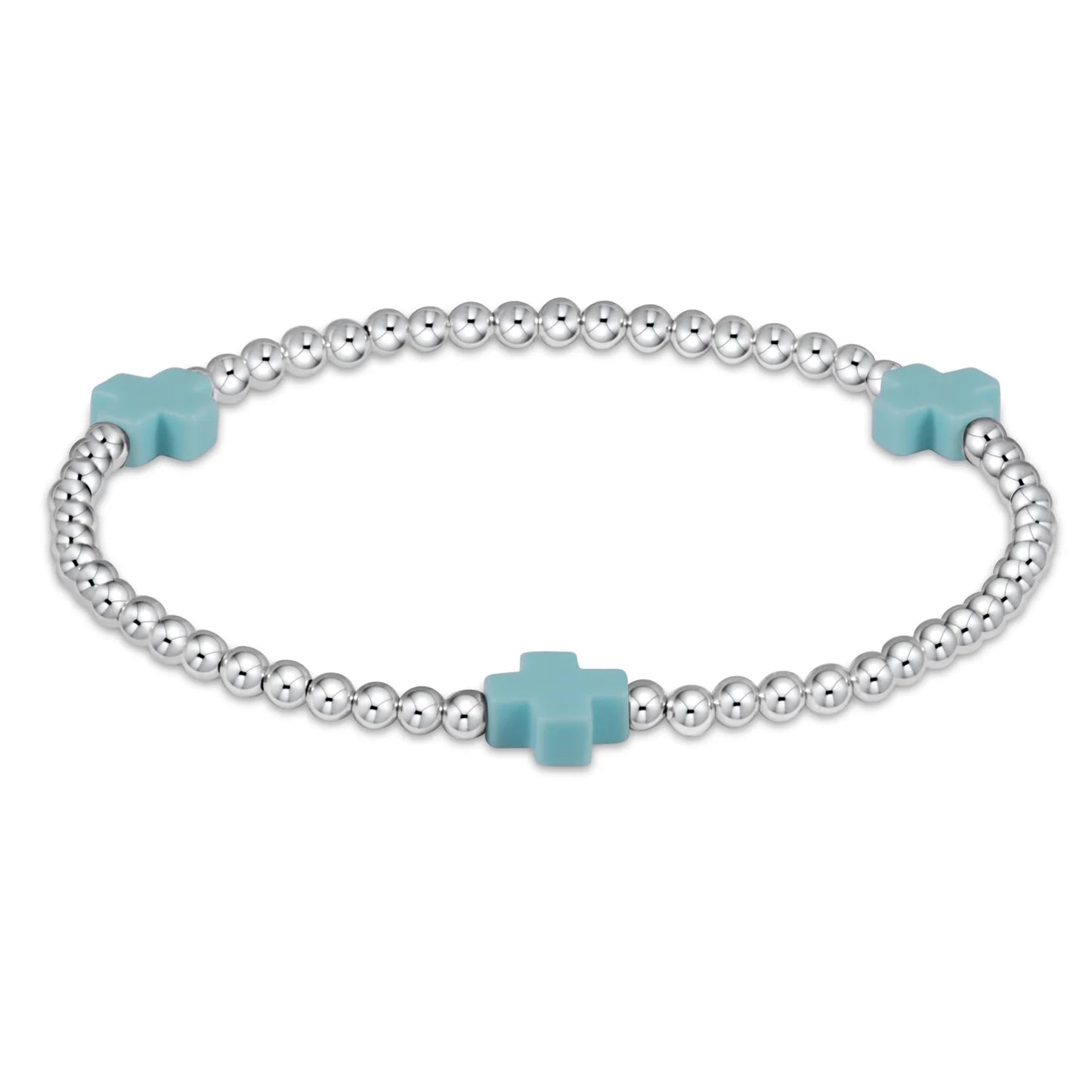 Signature Cross Sterling Pattern 3mm Bead Bracelet - Turquoise
