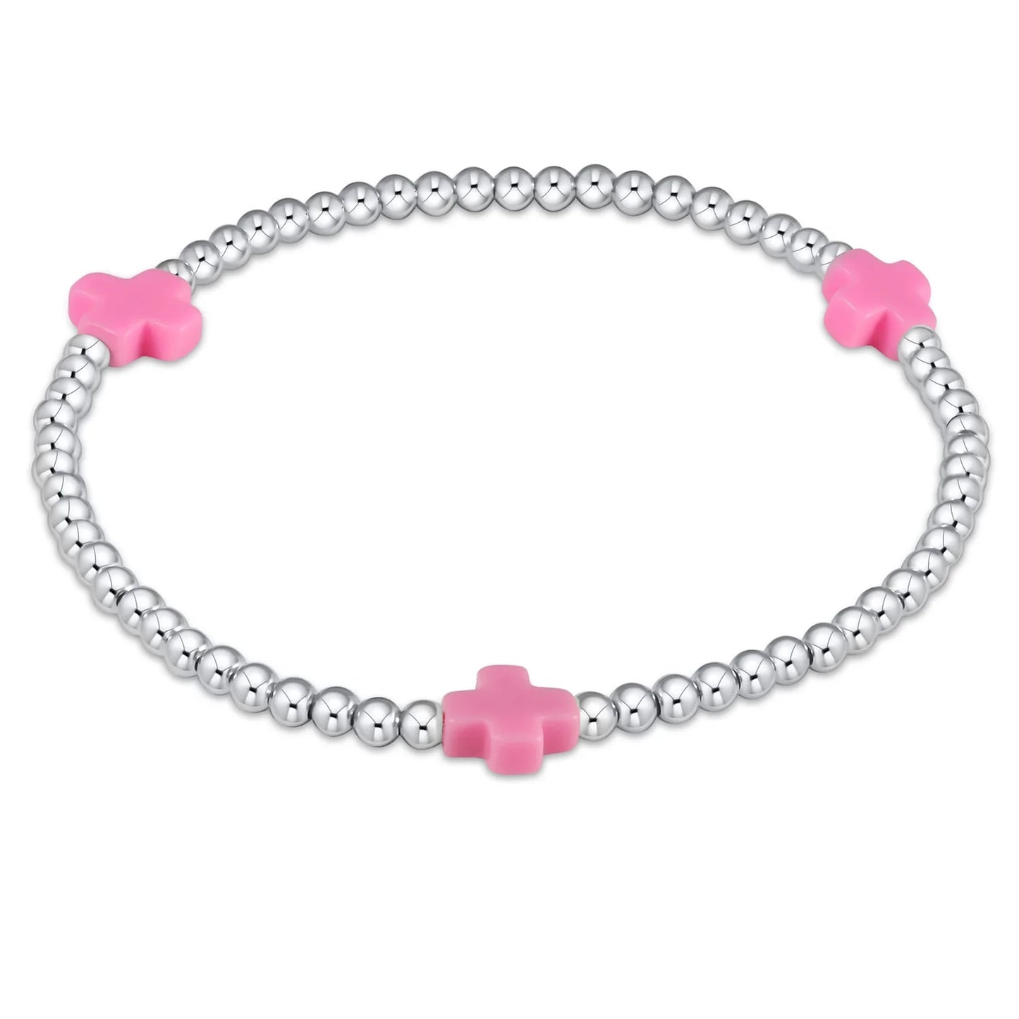 Signature Cross Sterling Pattern 3mm Bead Bracelet - Bright Pink