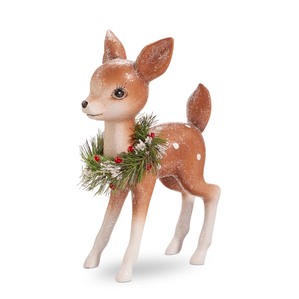 9" Retro Deer With Wreath
