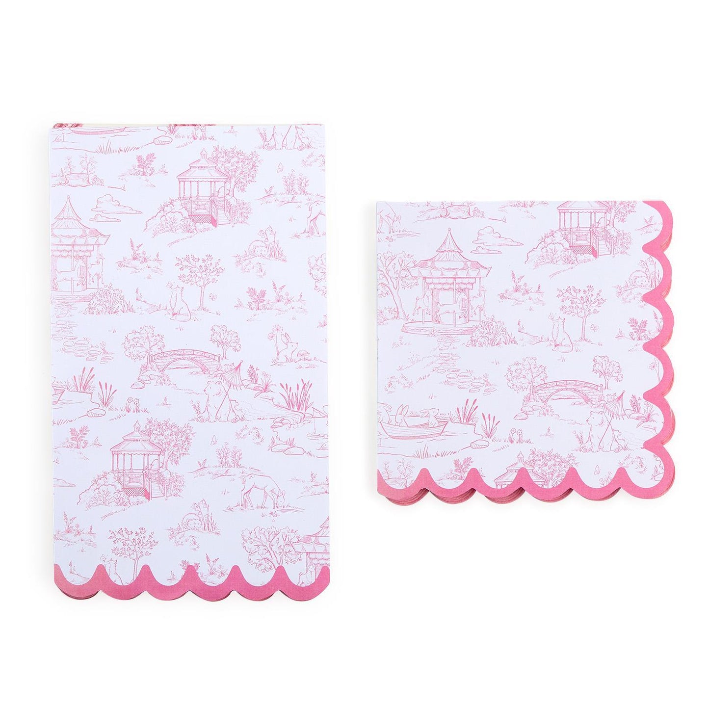 Pink Animal Toile Paper Cocktail Napkin with Scalloped Edge