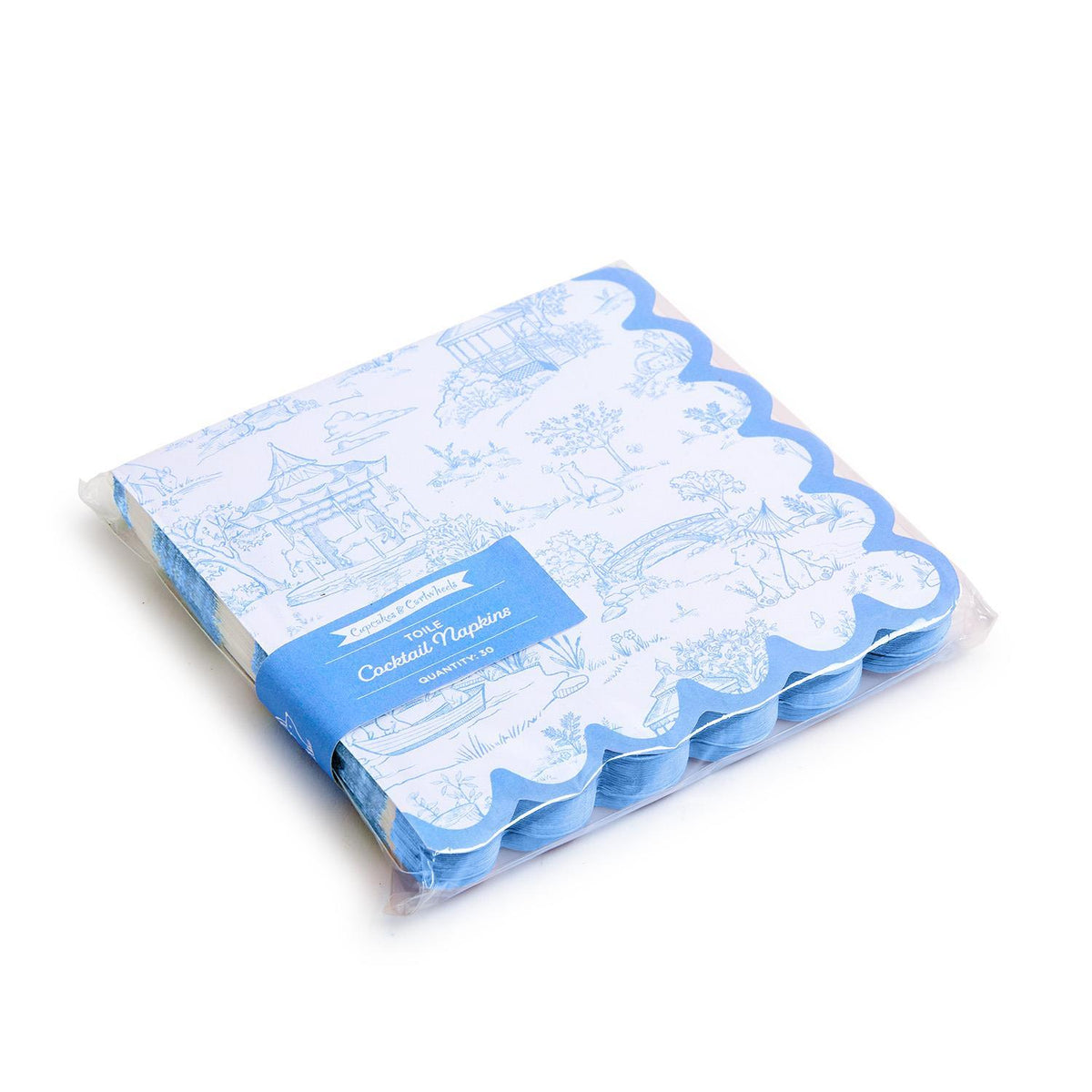 Blue Animal Toile Paper Cocktail Napkin with Scalloped Edge