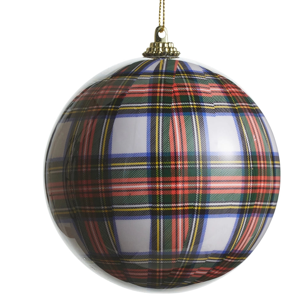 4" White Plaid Ball Ornament