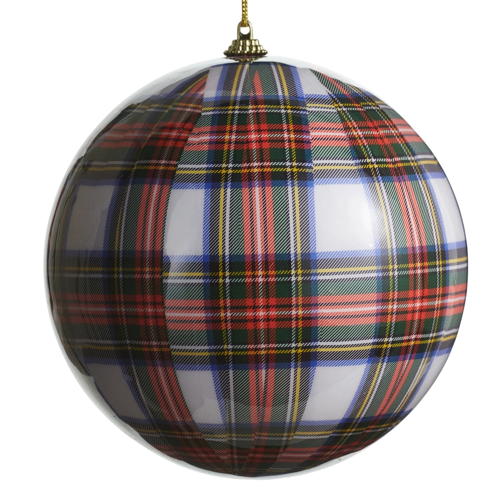 6" White Plaid Ball Ornament
