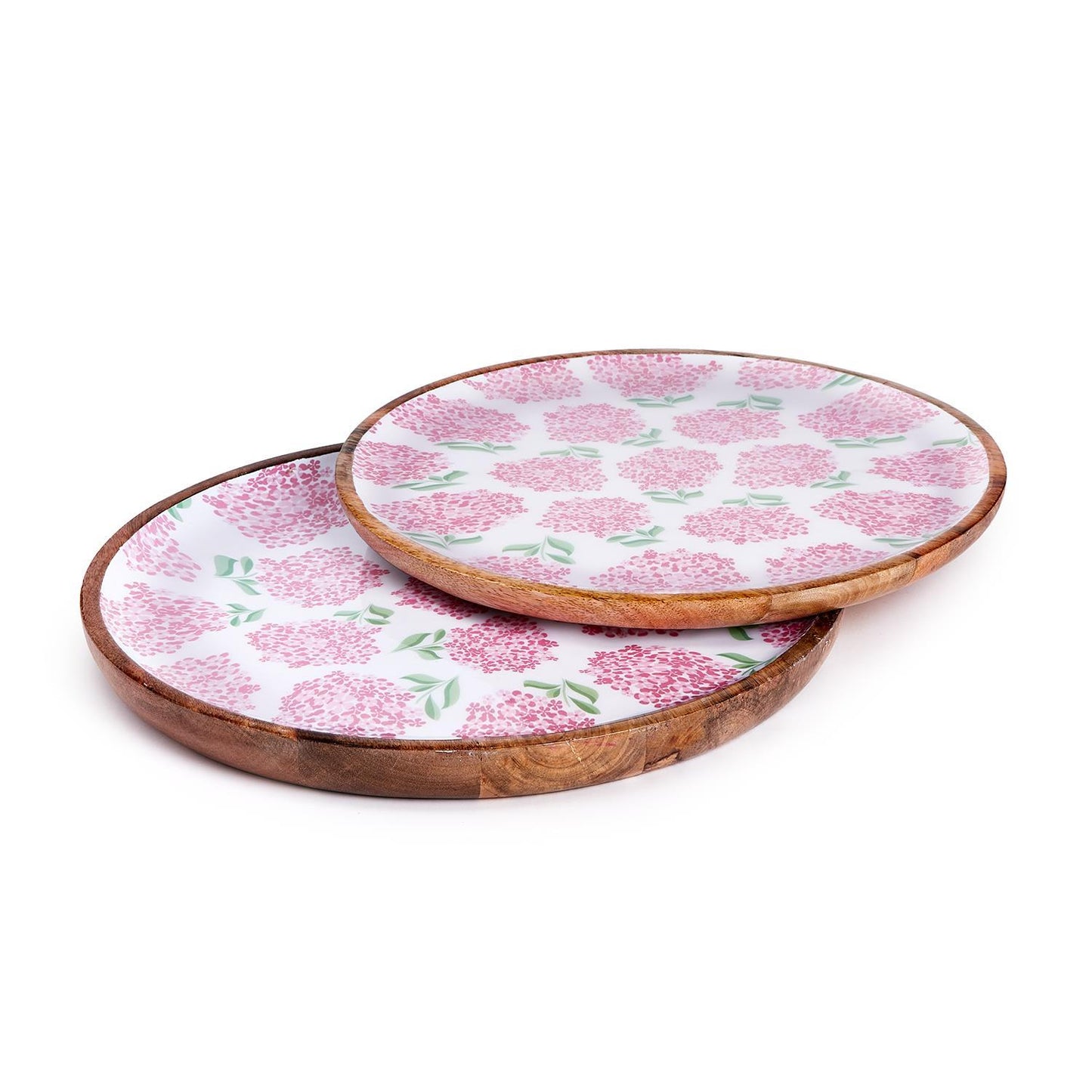 Pink Hydrangea Hand-Crafted Wood Round Tray
