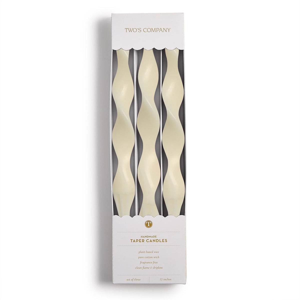 S/3 Twist and Glow Ivory 12" Twist Taper Candles in Gift Box