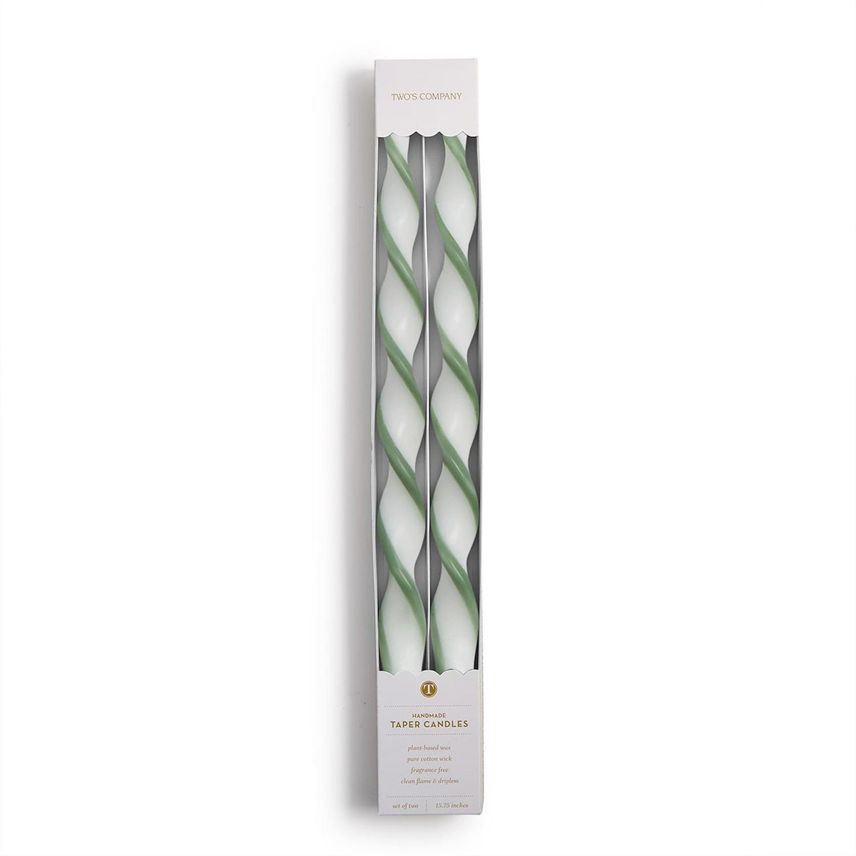 S/2 Twist and Glow Green Ribbon 15 3/4" Twist Taper Candles in Gift Box