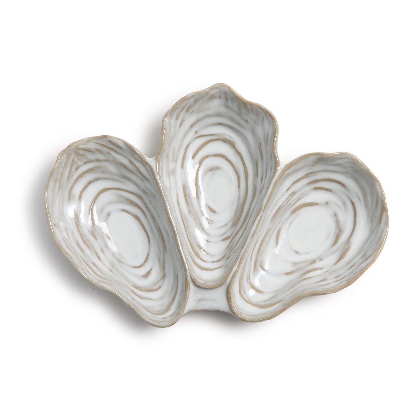 Artisanal Reactive Glaze 3 Section Oyster Shell Tidbit Dish / Tray
