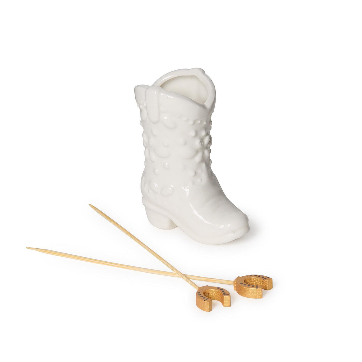 Western Cowboy Boot with 20 Horseshoe Cocktail Picks in Gift Box