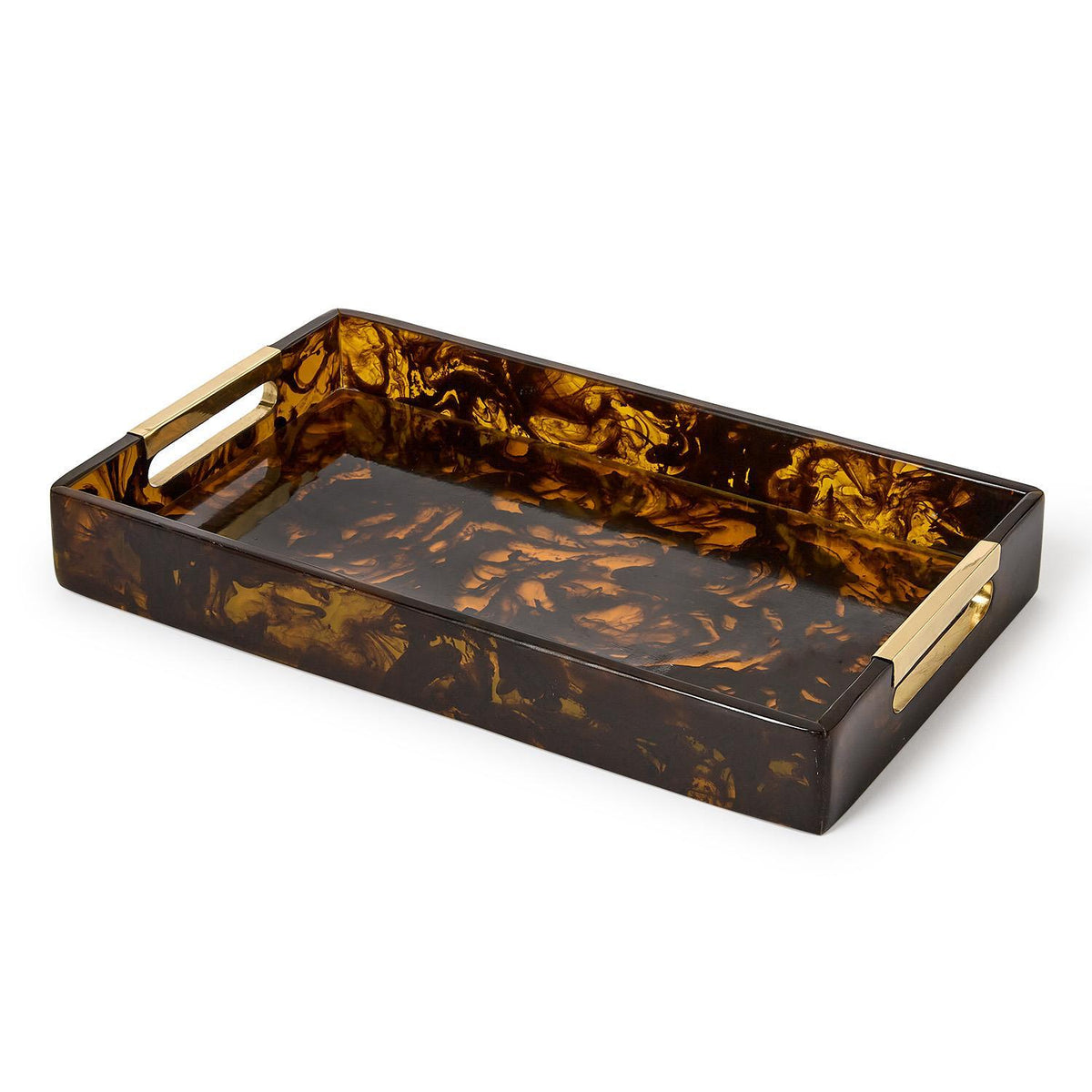 Tortoise Swirl Rectangle Serving Tray with Gold Accent Handles