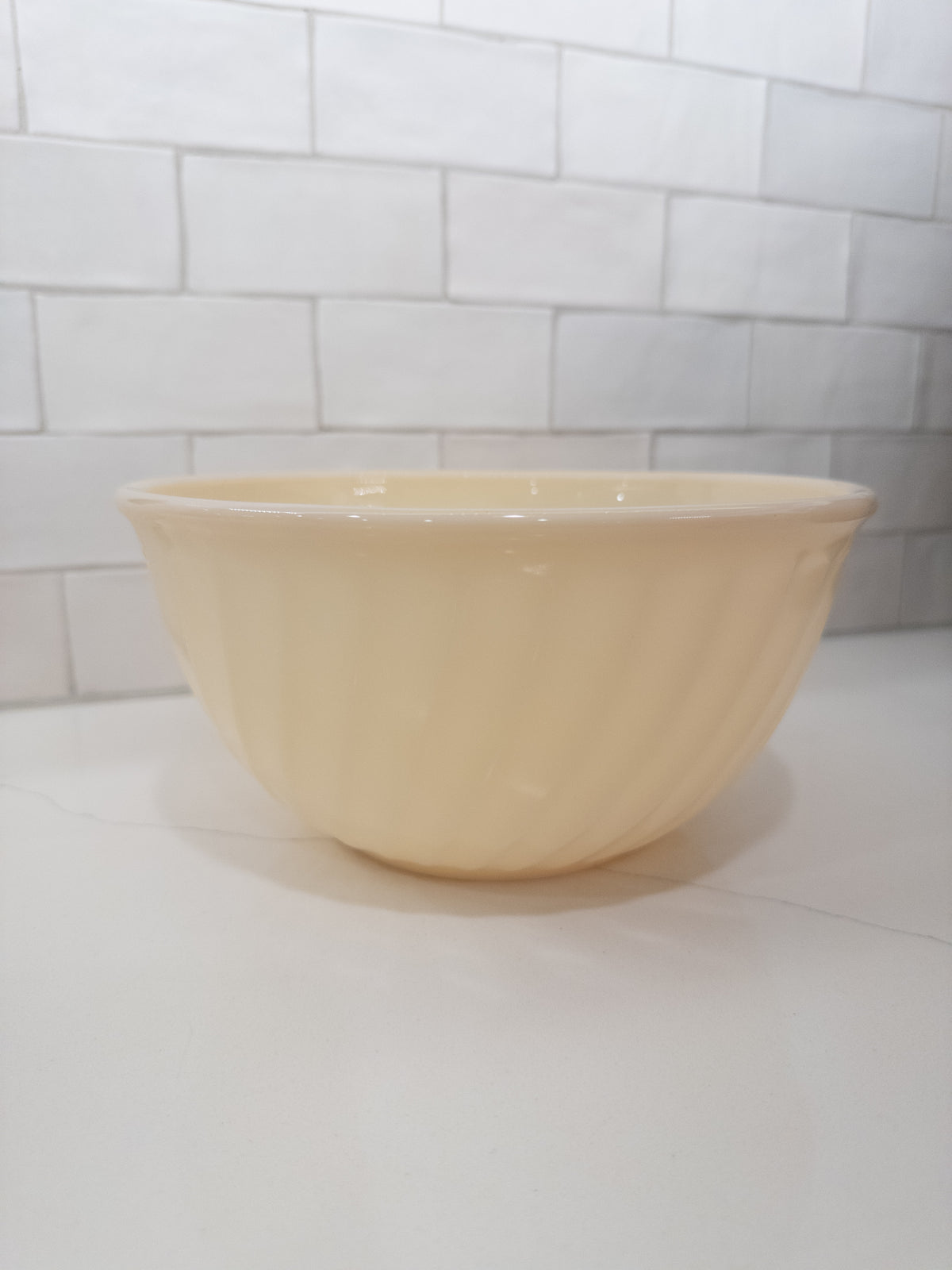 Vintage Fire King 9" Ivory Swirl Pattern Milk Glass Mixing Bowl