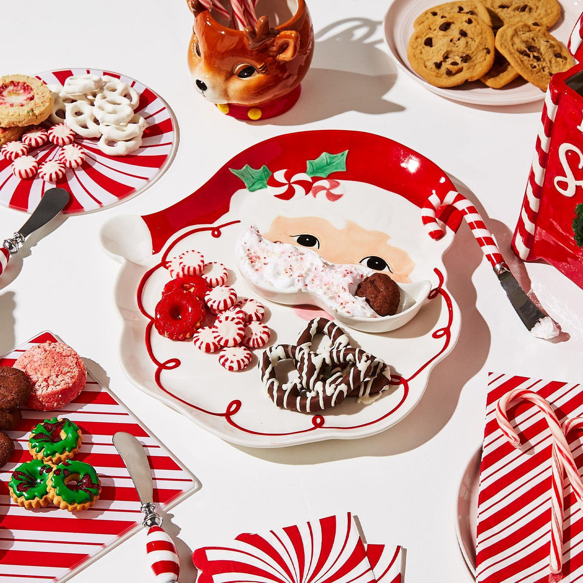 Santa Platter with Removeable Mustache Dipping Bowl