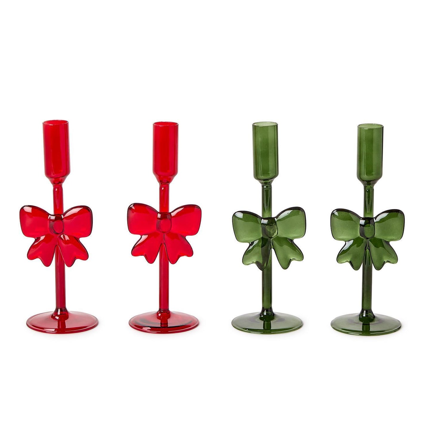 Holiday Bows Hand-Crafted Taper Candleholders, Set of 2