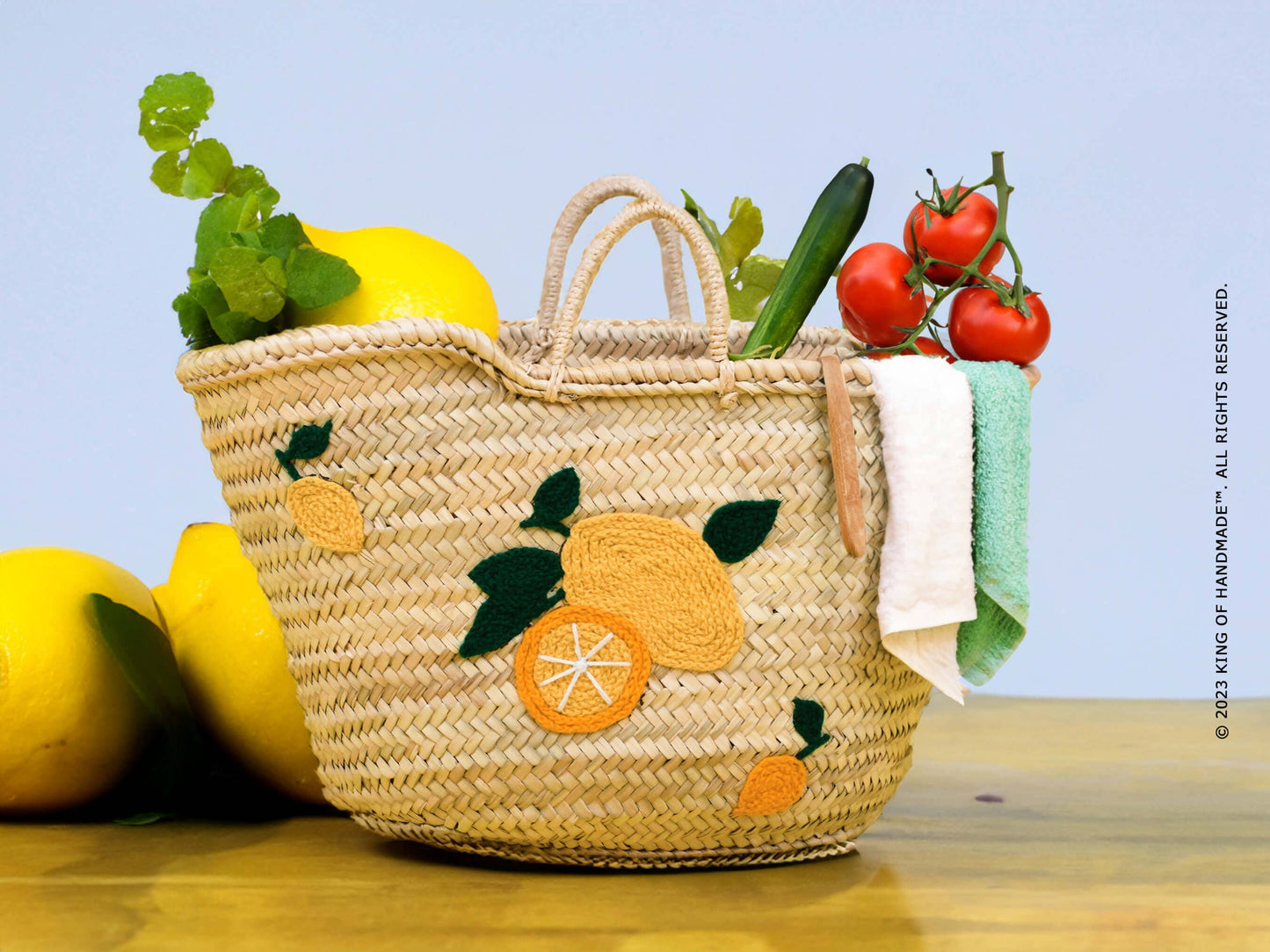 Lemon/Orange Italy Straw Beach Bag