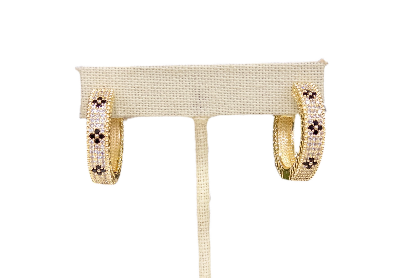 Onyx Flower Gold Hoops