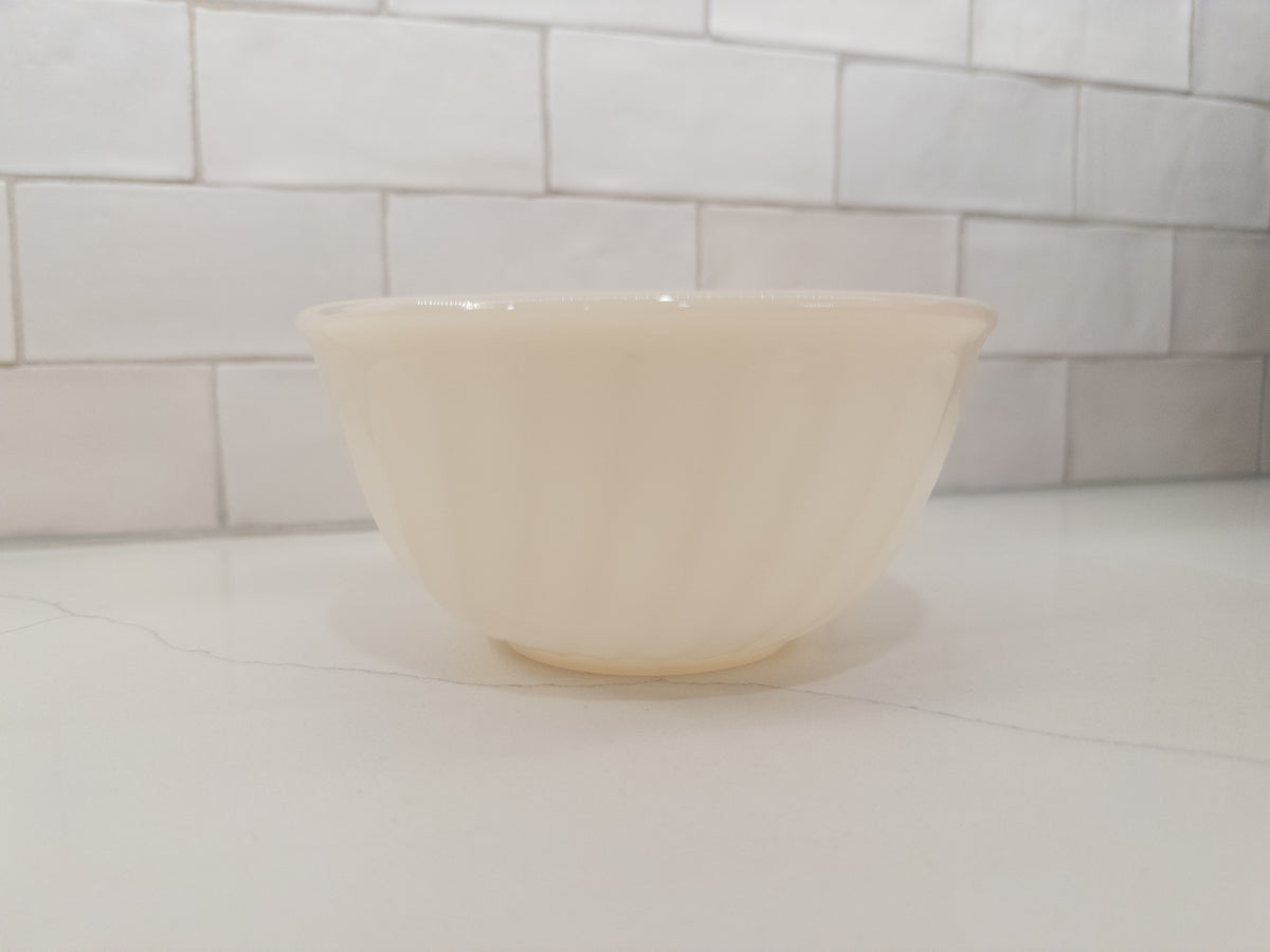 Vintage Fire King 6" Ivory Swirl Pattern Milk Glass Mixing Bowl