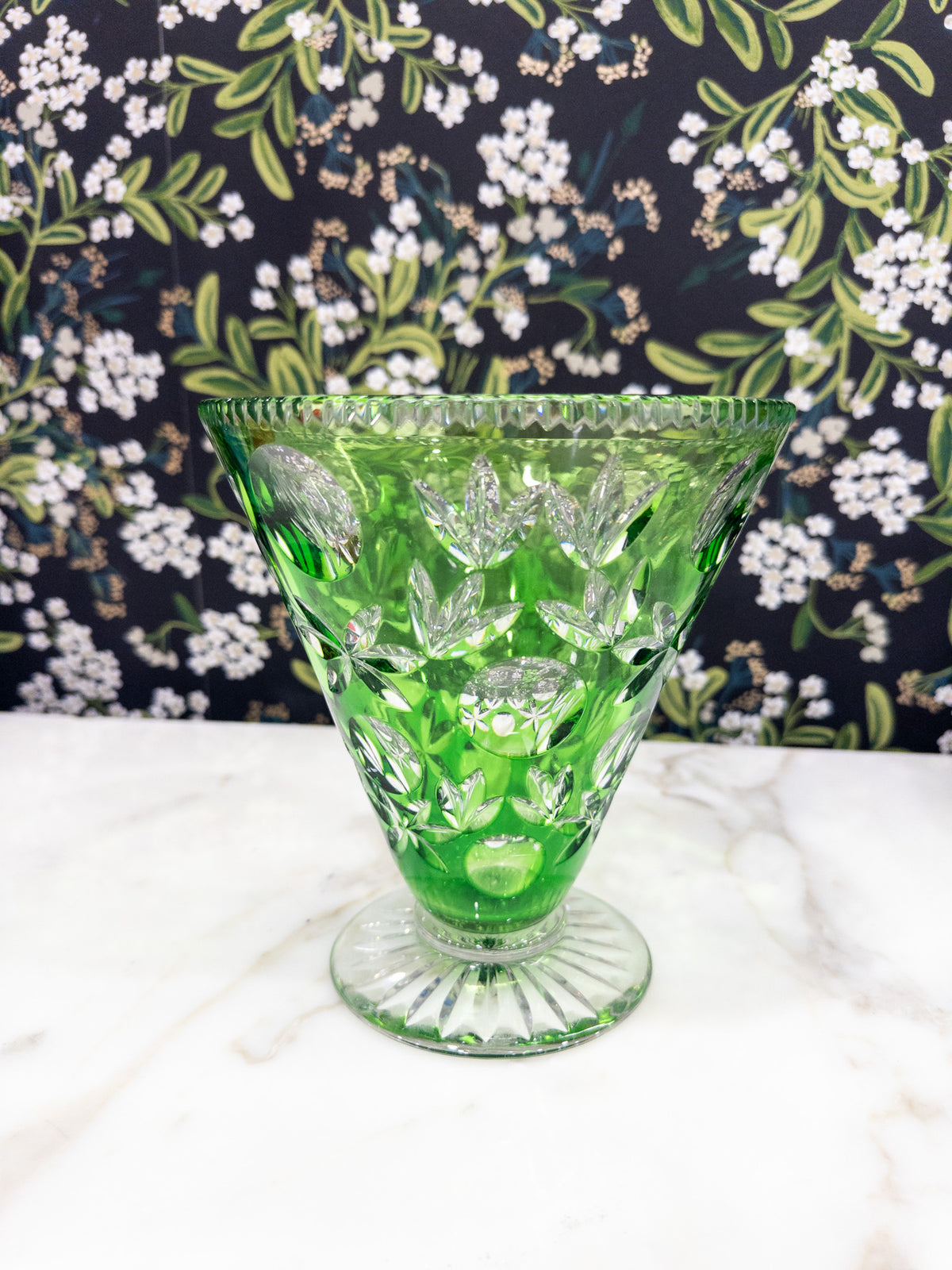 Vintage Emerald Bohemian Cut Glass Vase