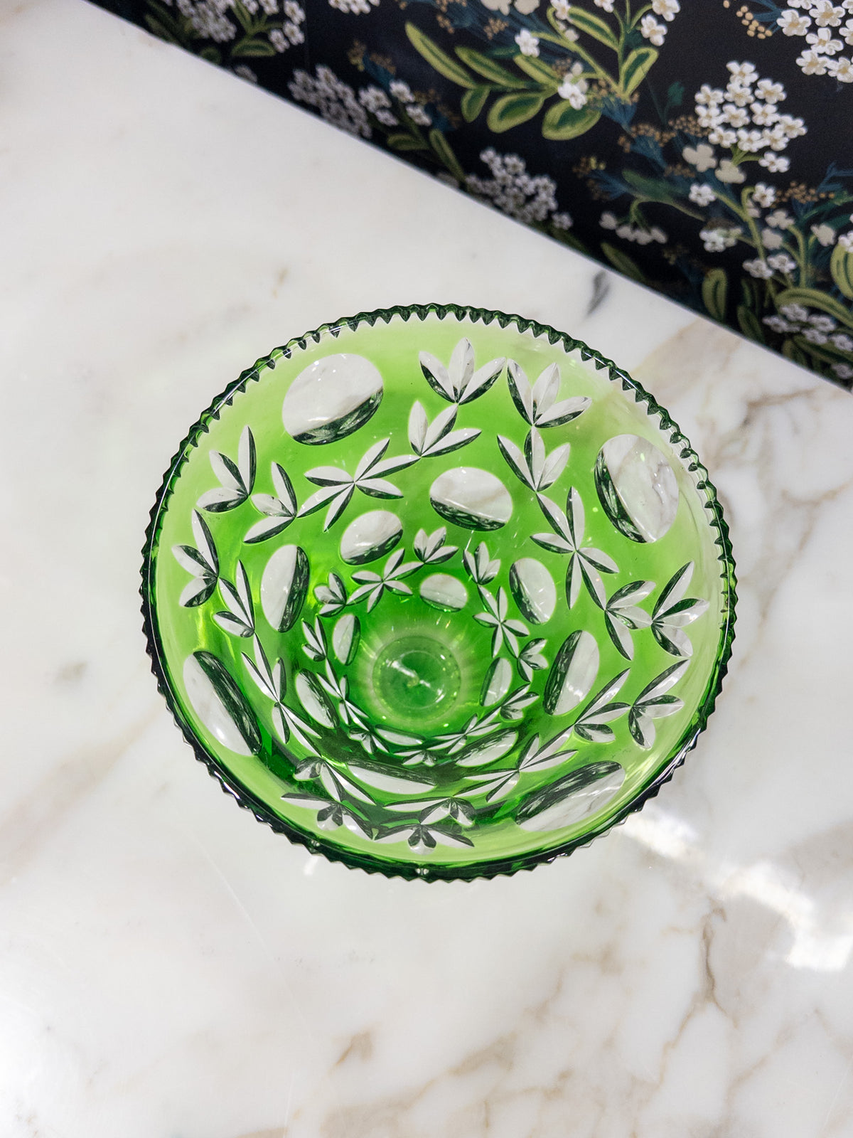 Vintage Emerald Bohemian Cut Glass Vase