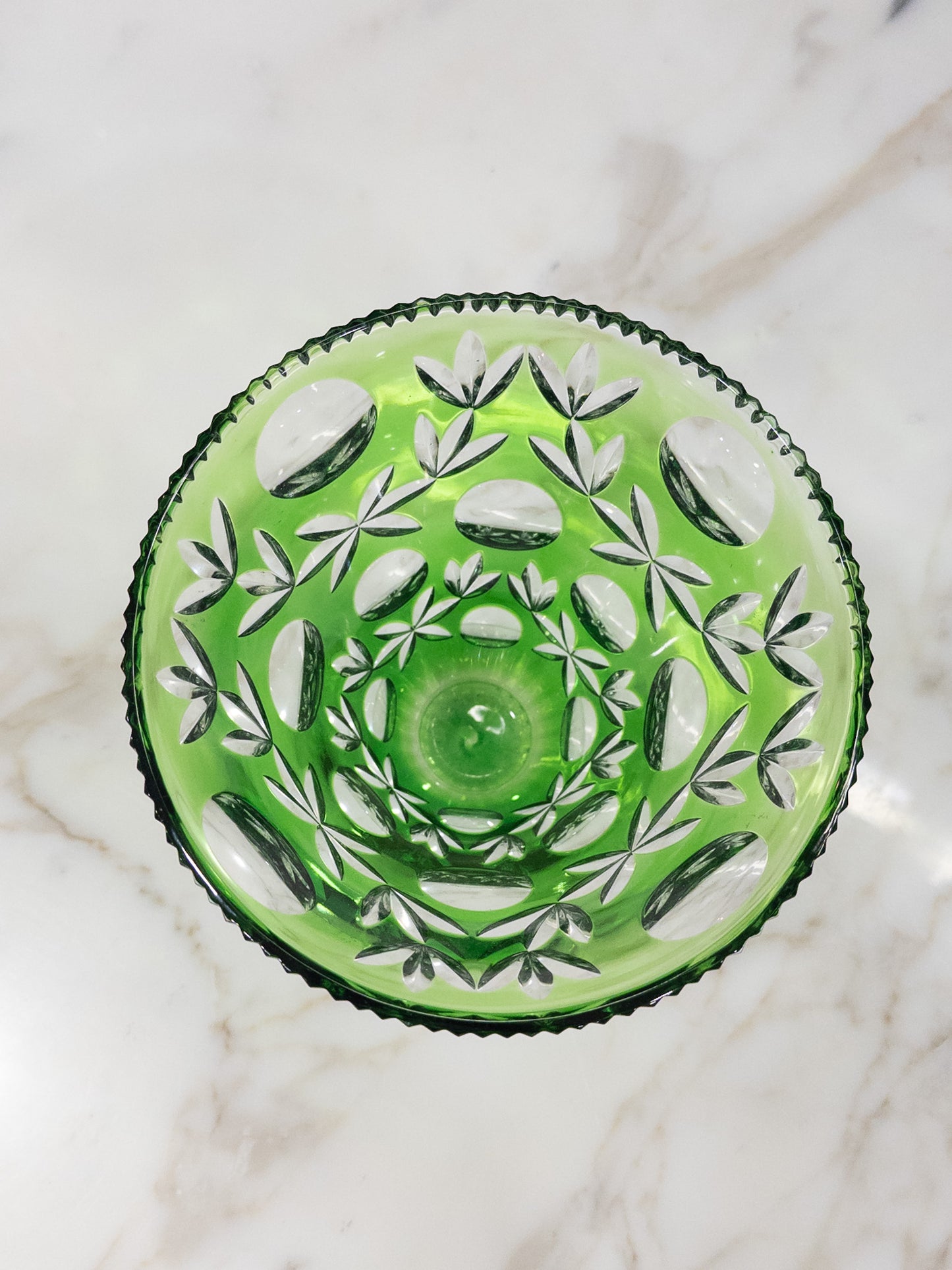 Vintage Emerald Bohemian Cut Glass Vase