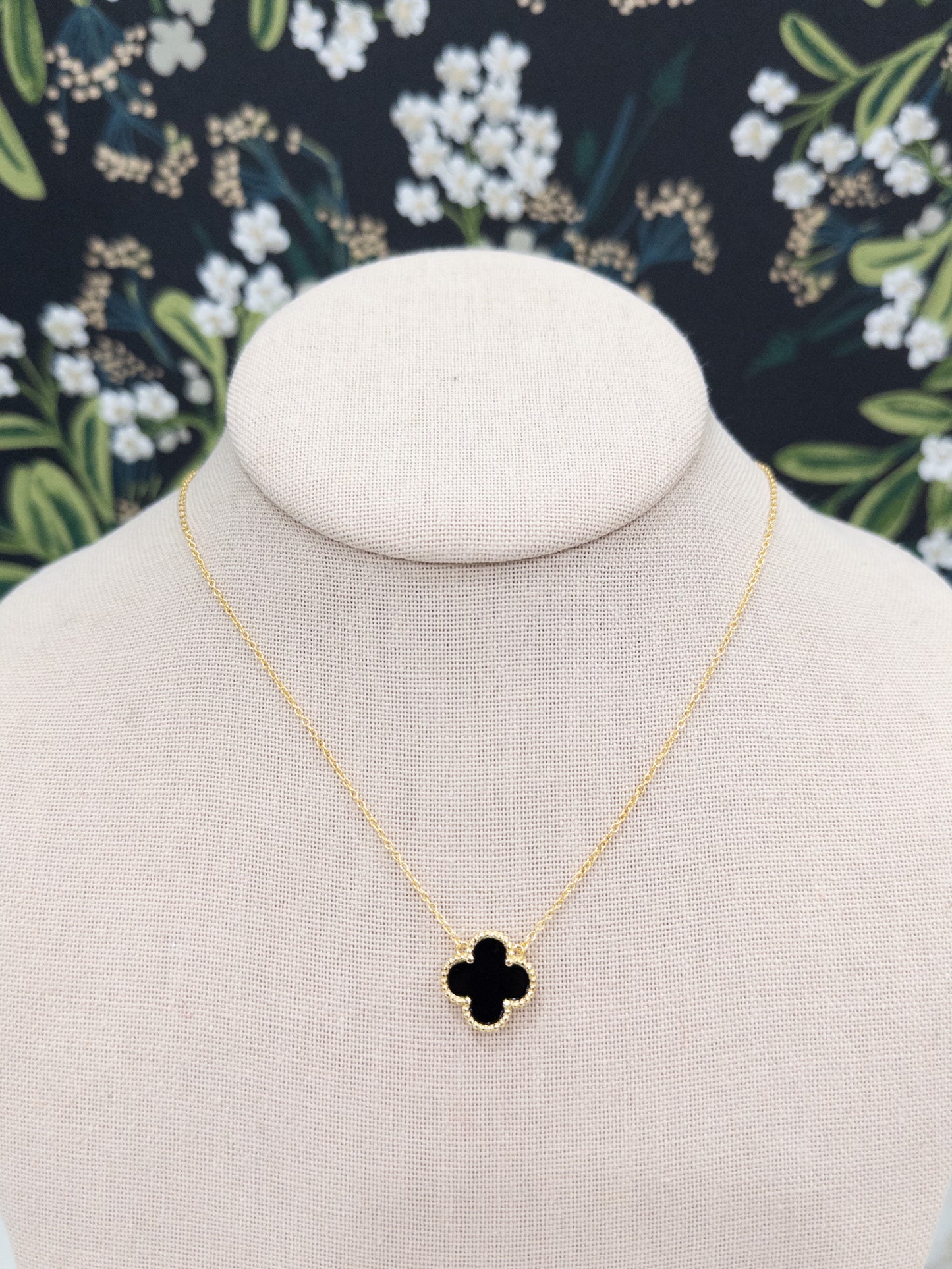 Gold Onyx Clover Necklace