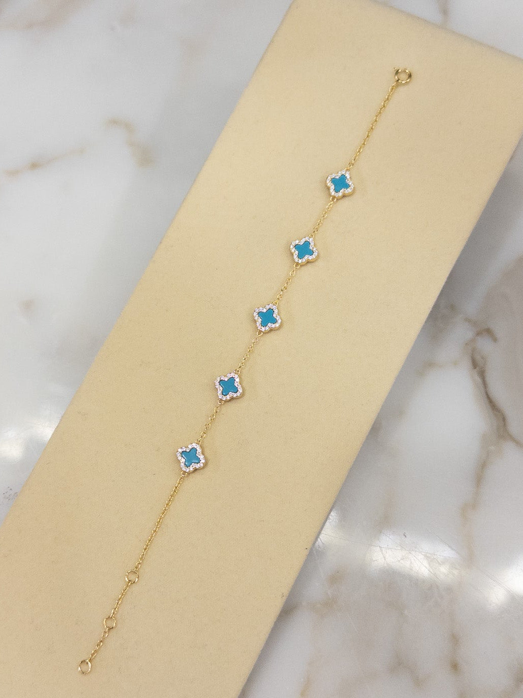 Danity Gold Turquoise CZ Clover Bracelet
