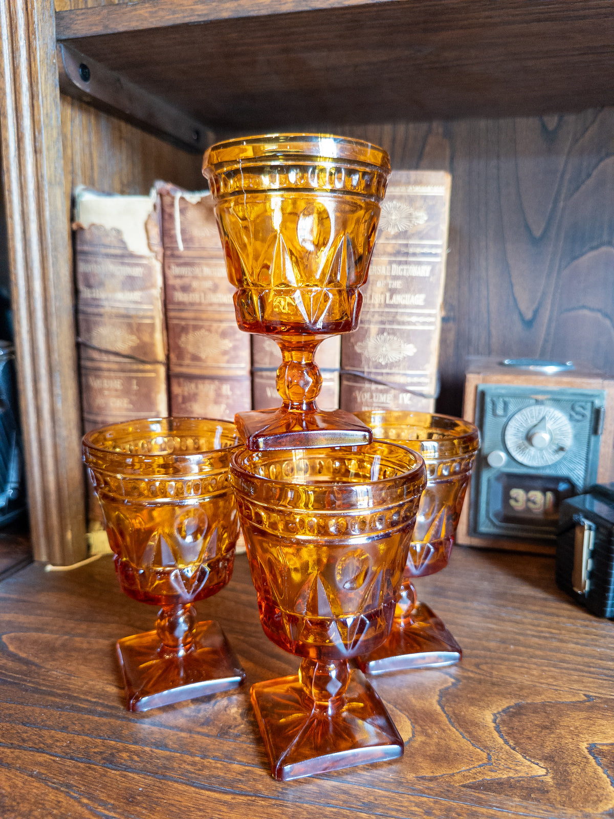S/4 Vintage Indiana Glass Colony Park Lane Amber