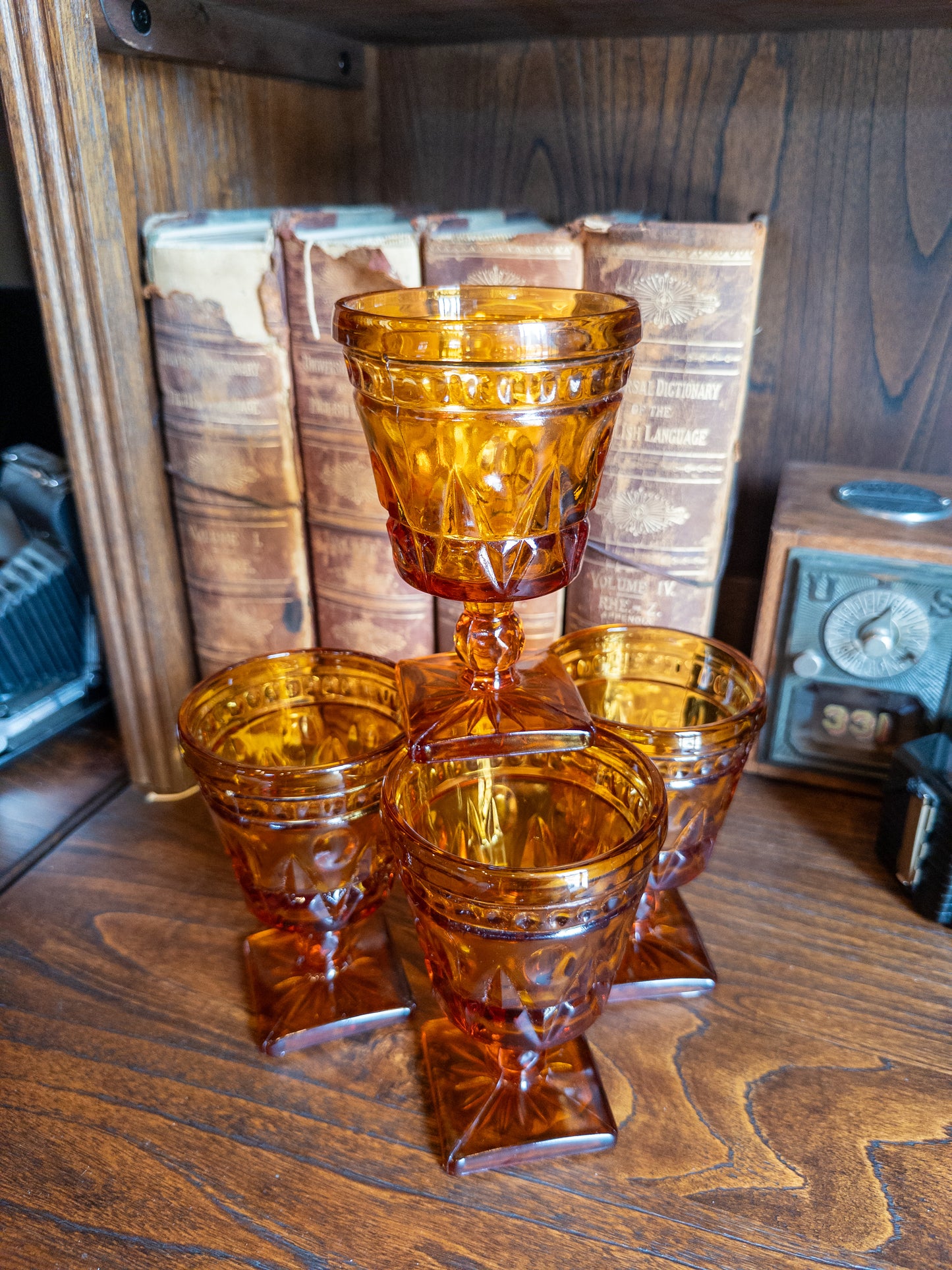 S/4 Vintage Indiana Glass Colony Park Lane Amber