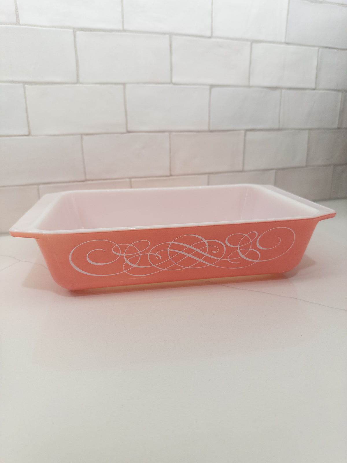 Vintage Pyrex Pink Scroll Rectangular Casserole Dish