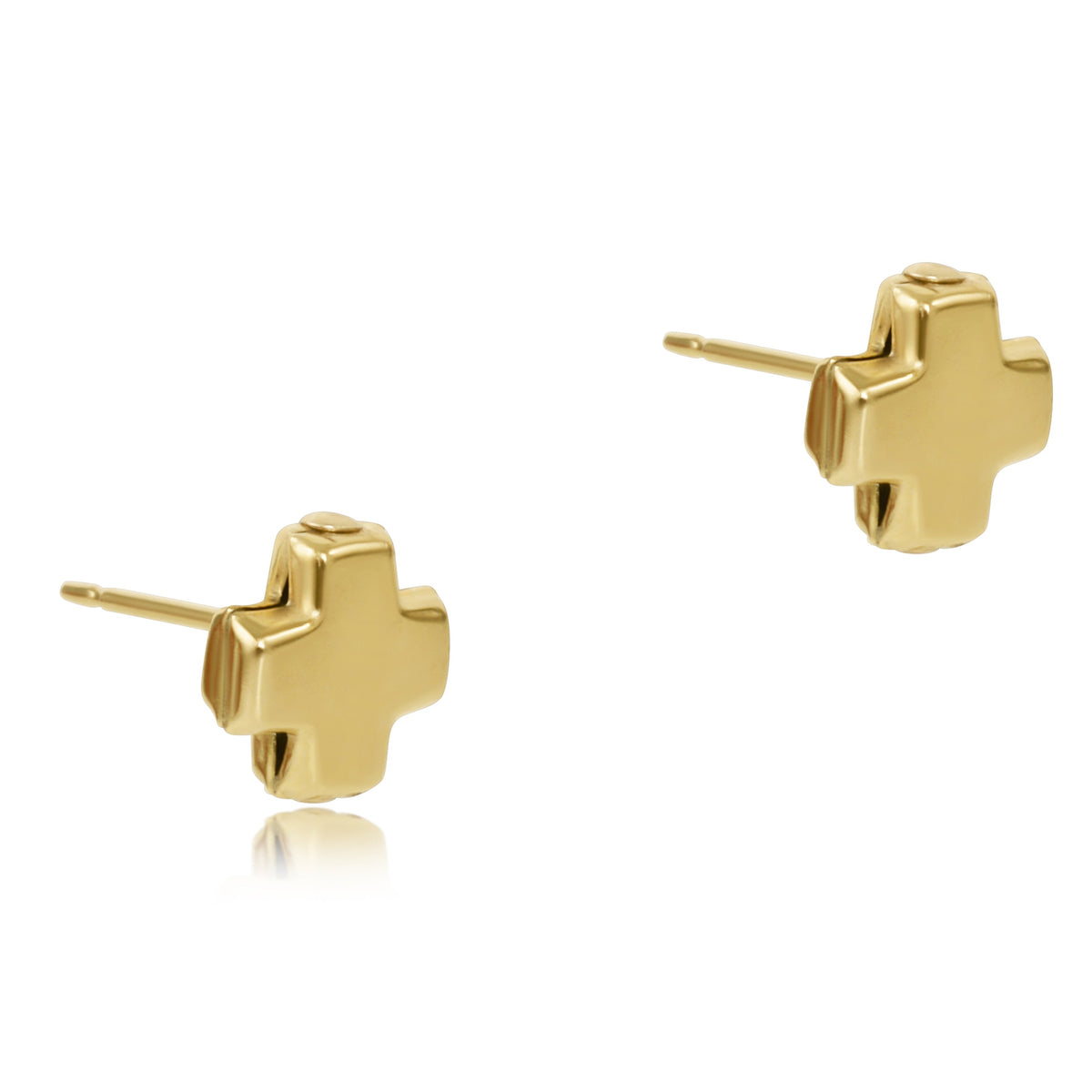 enewton Signature Cross Gold Stud Earrings in Gold pair shown on white
