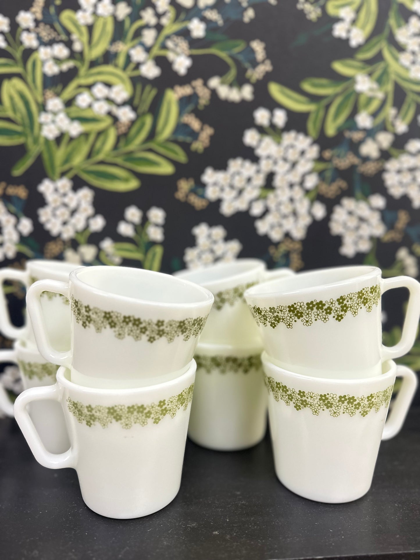Set of 8, Vintage Pyrex Crazy Daisy Spring Blossom Mugs
