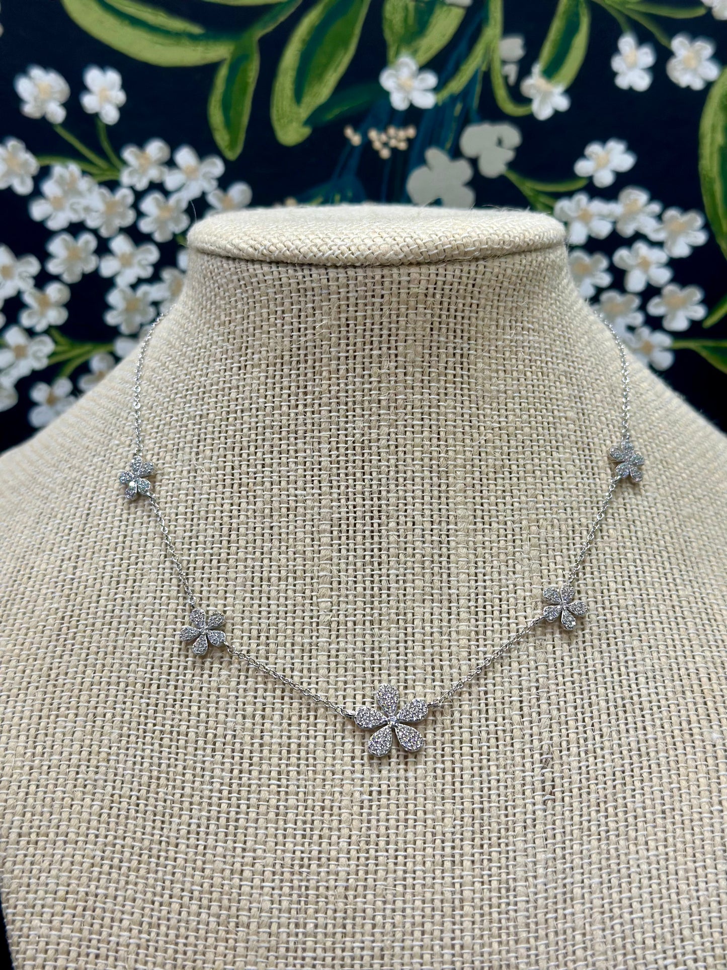 Silver Pave Flower Station Necklace
