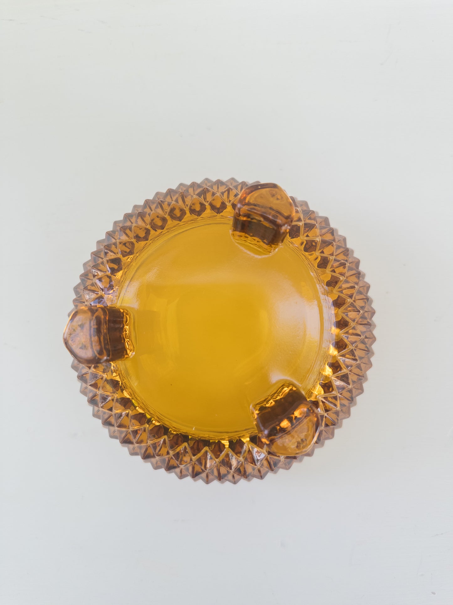 Vintage Amber Diamond Point Three-Footed Dish