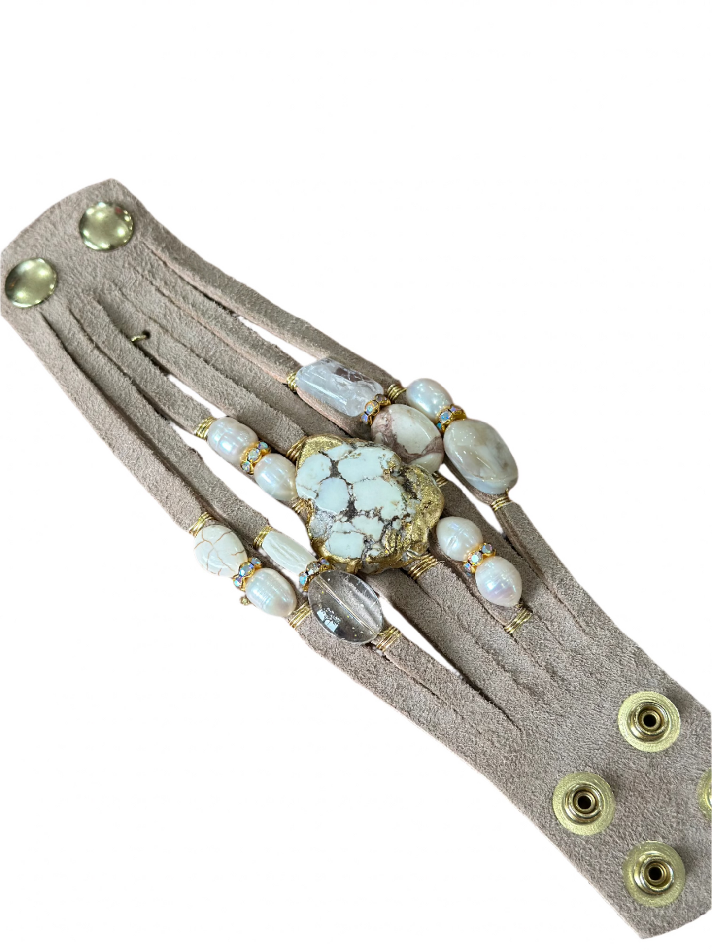 Gem and Pearl Wide Suede Cuff