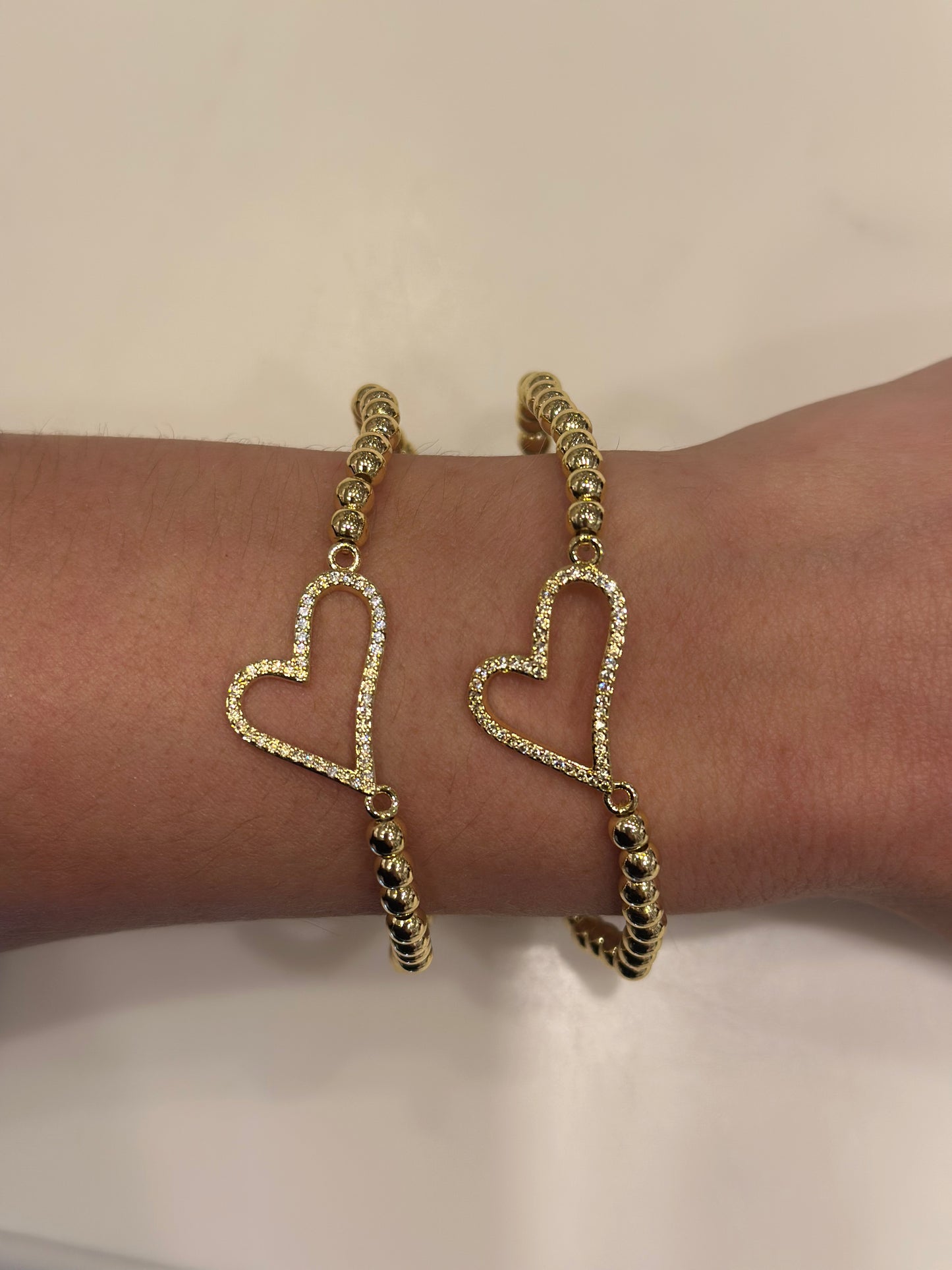 Gold Heart Beaded Stretch Bracelet