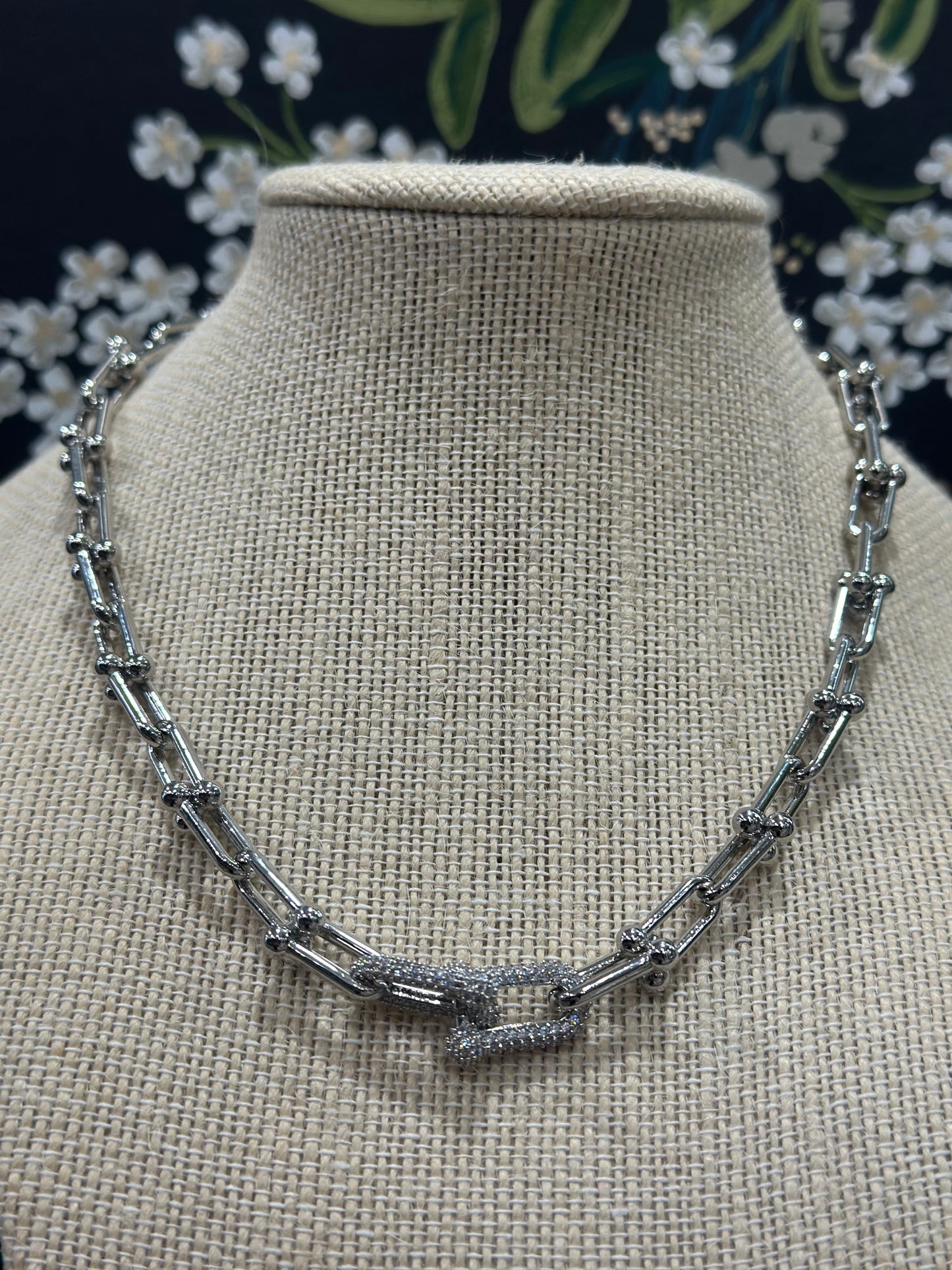 Silver HardWear Necklace with Pave Middle