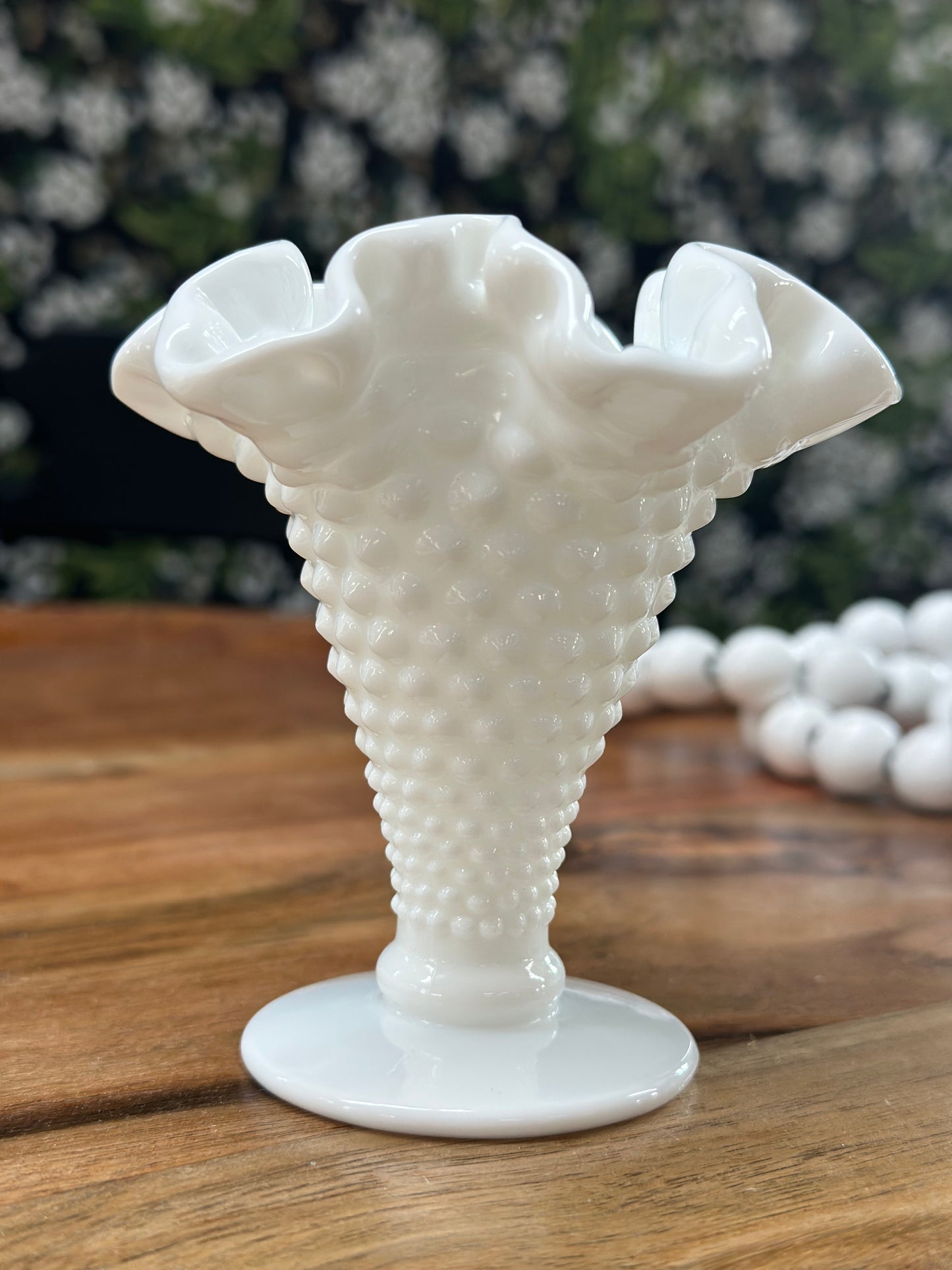 Vintage Fenton White Milk Glass Hobnail Small Trumpet Vase