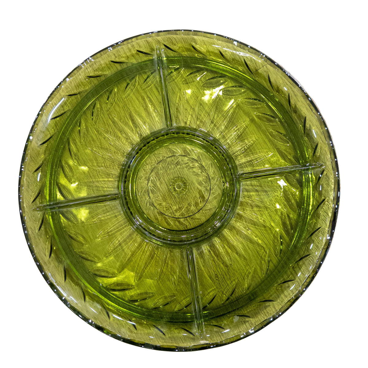 Vintage Indiana Glass Avocado Green Divided Serving Platter