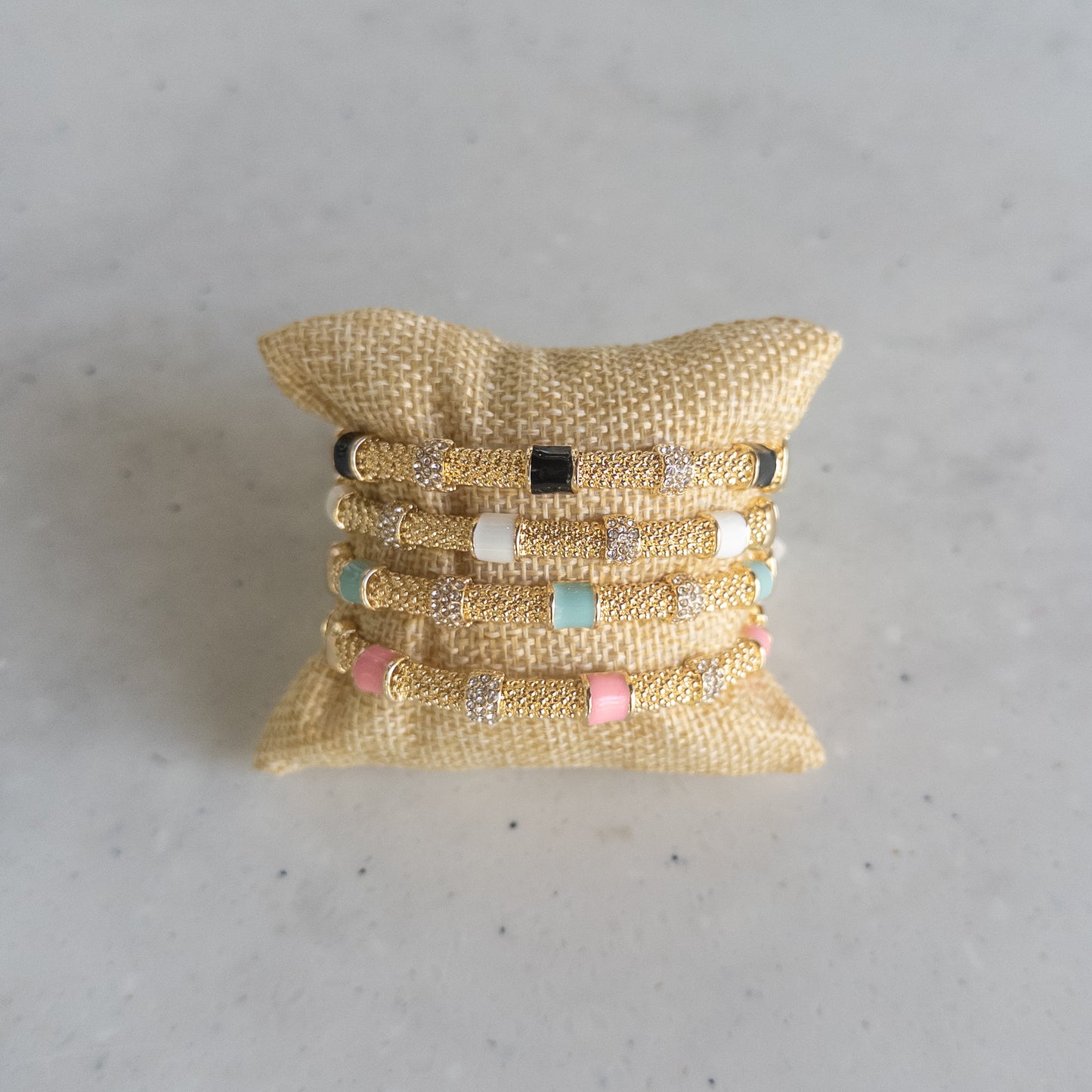 Gold CZ/Enamel Caviar Bangle