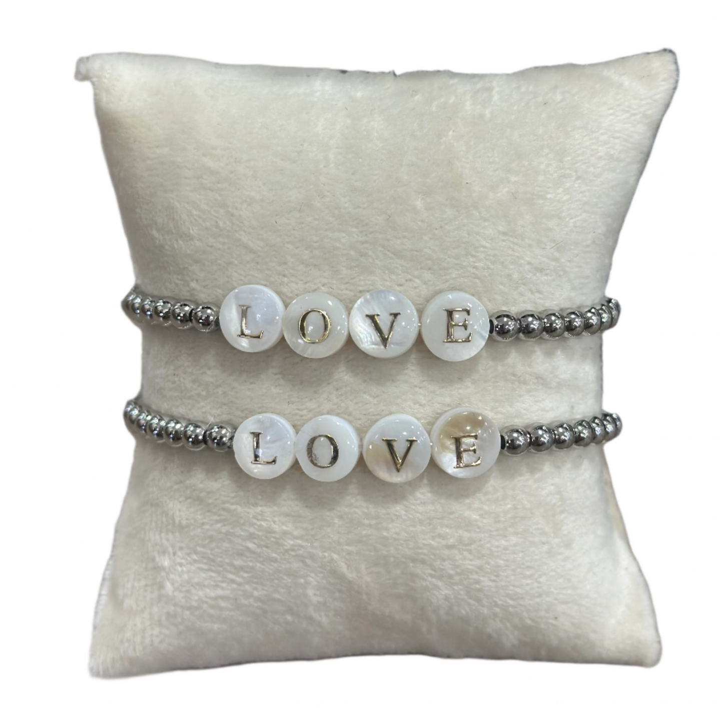 LOVE Silver Bead Stretch Bracelet