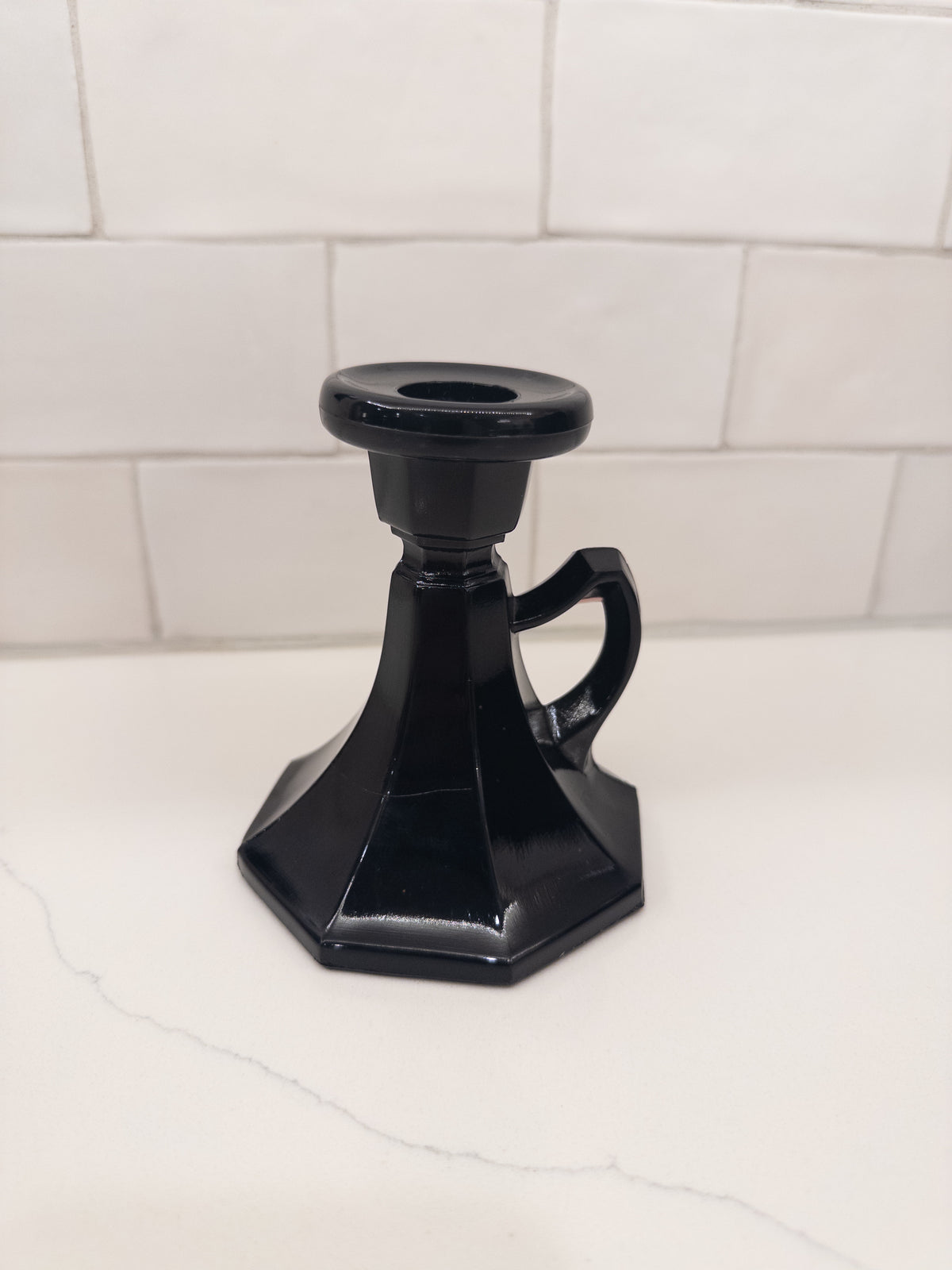 Vintage Black Amethyst Chamber Stick Candle Holder