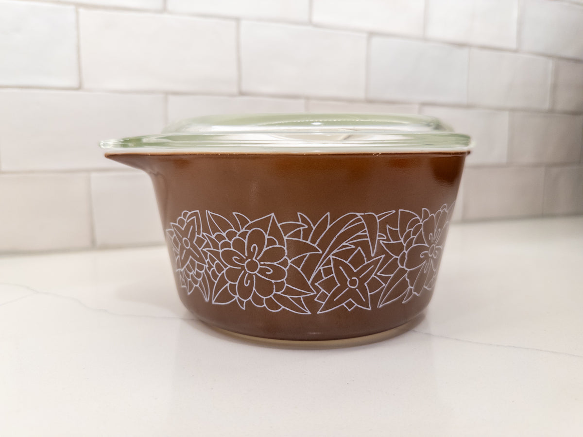 Vintage Pyrex 473 Woodland Brown Cinderella Casserole w/ Lid